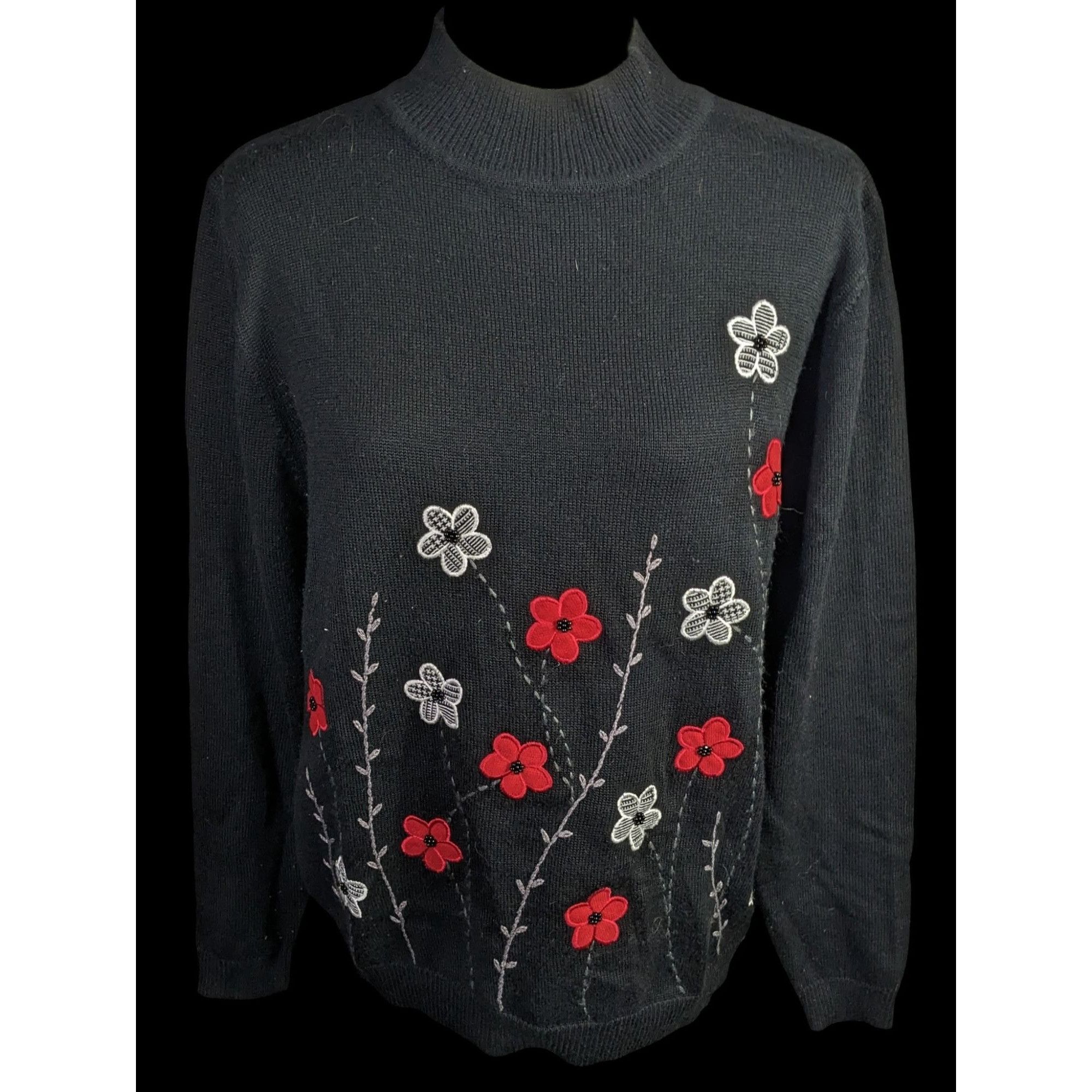 Other Vintage Preppy Alfred Dunner Black Floral Embroidered Sweate Size S / US 4 / IT 40 - 1 Thumbnail