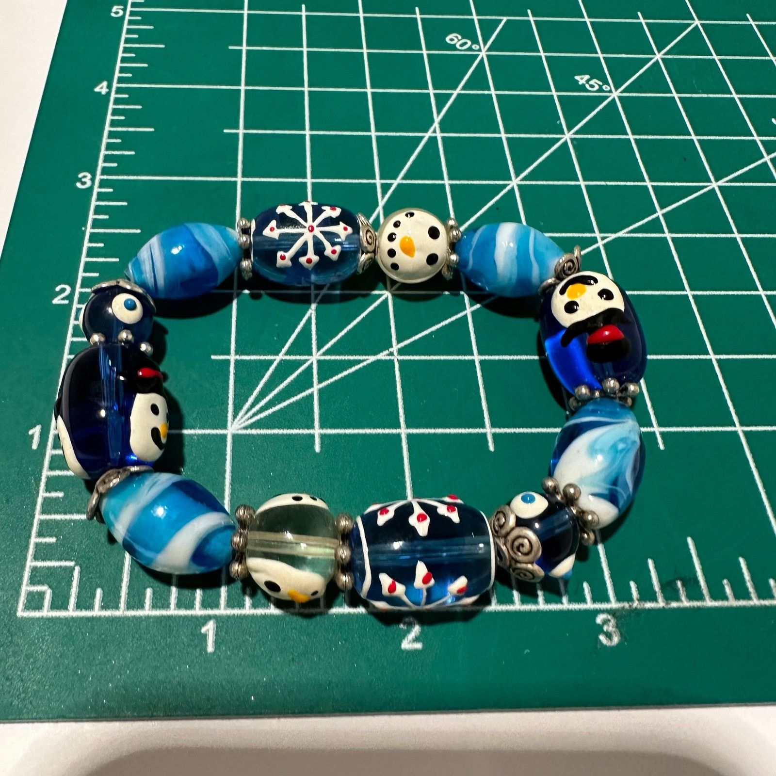 Handmade Christmas Glass Beads Stretch Bracelet Snowman Holiday Size ONE SIZE - 12 Thumbnail