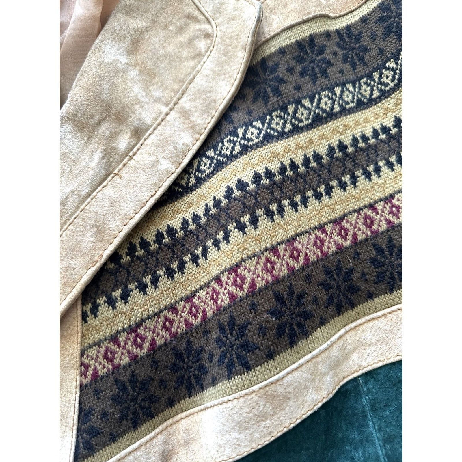 Vintage Vintage Aztec Navajo Bomber Jacket - Inca Style Tan Leather Festival Coat – Unisex Adult Size US M / EU 48-50 / 2 - 2 Thumbnail