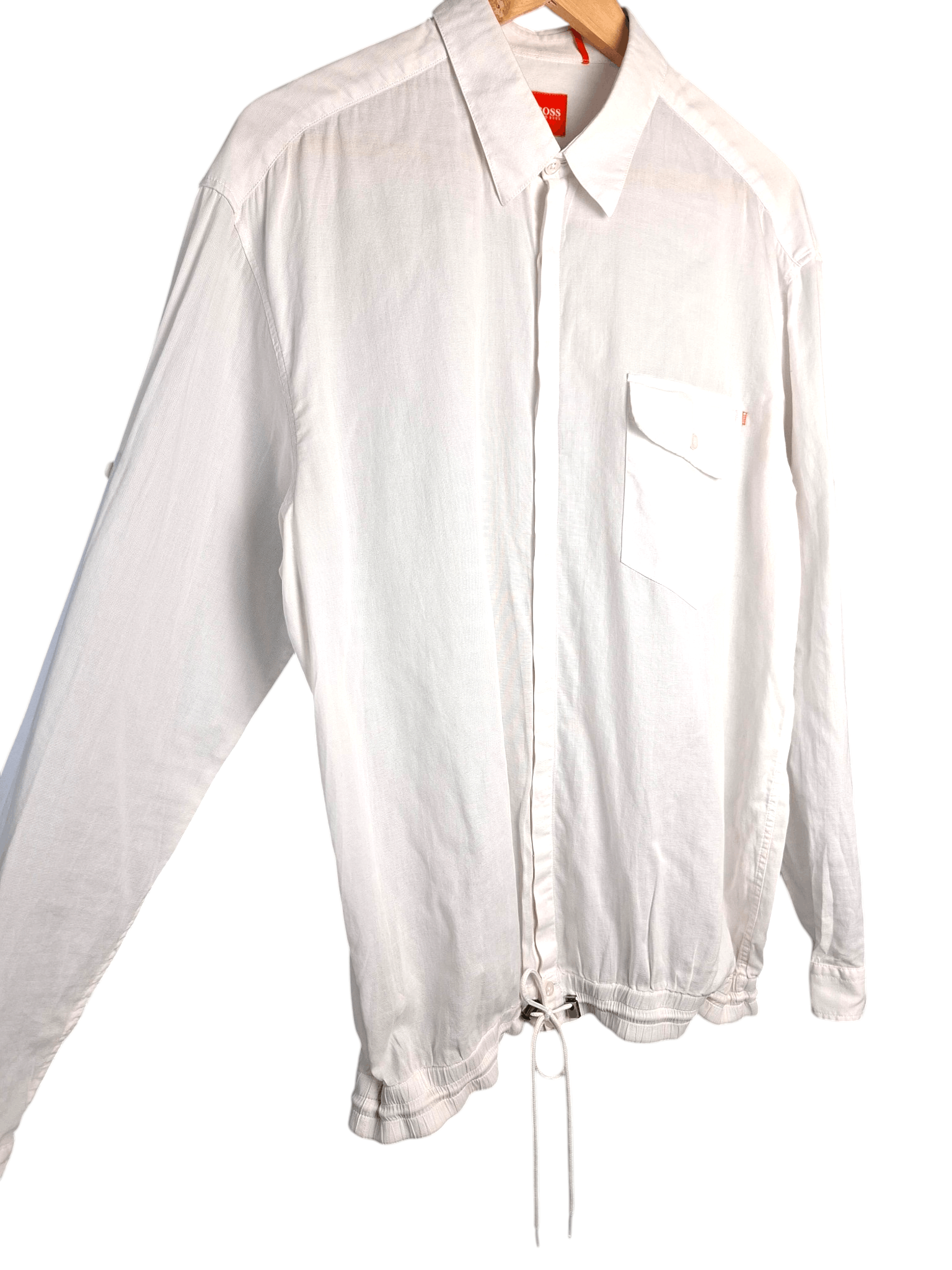 Hugo Boss Hugo Boss White Cotton Shirt Drawstring Hem Roll Tab Sleeve Size US L / EU 52-54 / 3 - 2 Thumbnail