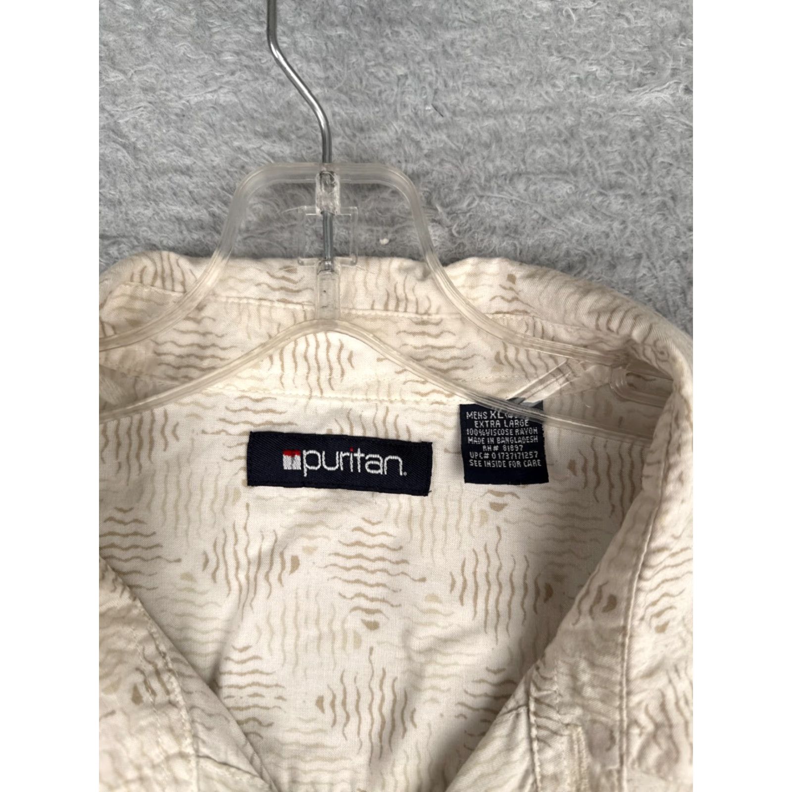 Vintage Puritan Shirt Men XL White Gray Hawaiian Waves 100% Rayon Pocket Mens Size US XL / EU 56 / 4 - 7 Thumbnail