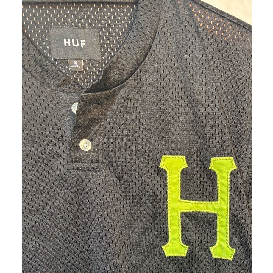 Huf HUF Men's Bronx Henley Black Mesh Baseball Jersey Shirt | S Size US S / EU 44-46 / 1 - 5 Thumbnail
