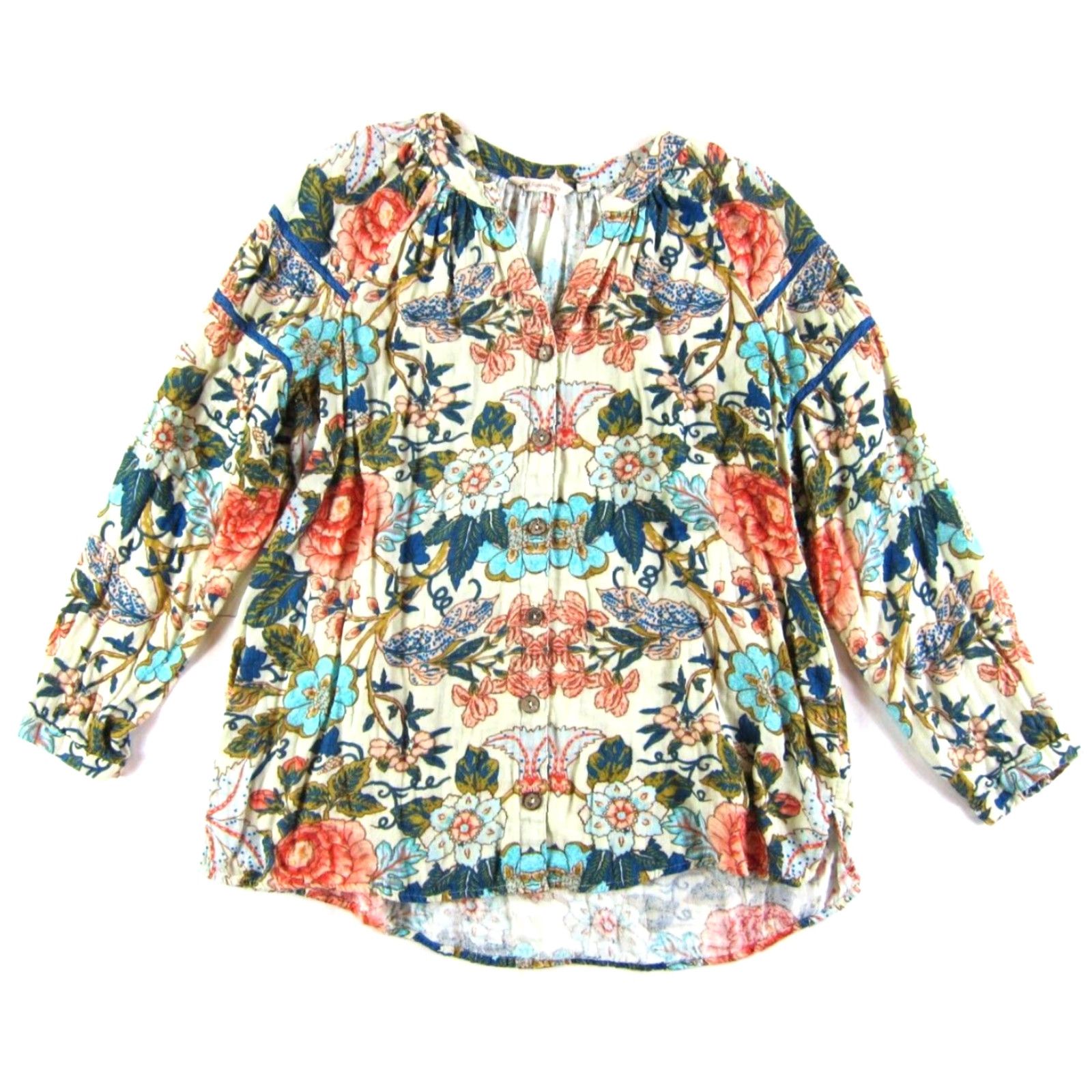 Soft Surroundings Soft Surroundings Cotton Pink Blue Green Floral Button Down Long Sleeve Blouse L Women’s Shirt Regular Floral Pattern V-Neck Button Cotton Blouse Size L / US 10 / IT 46 - 2 Thumbnail