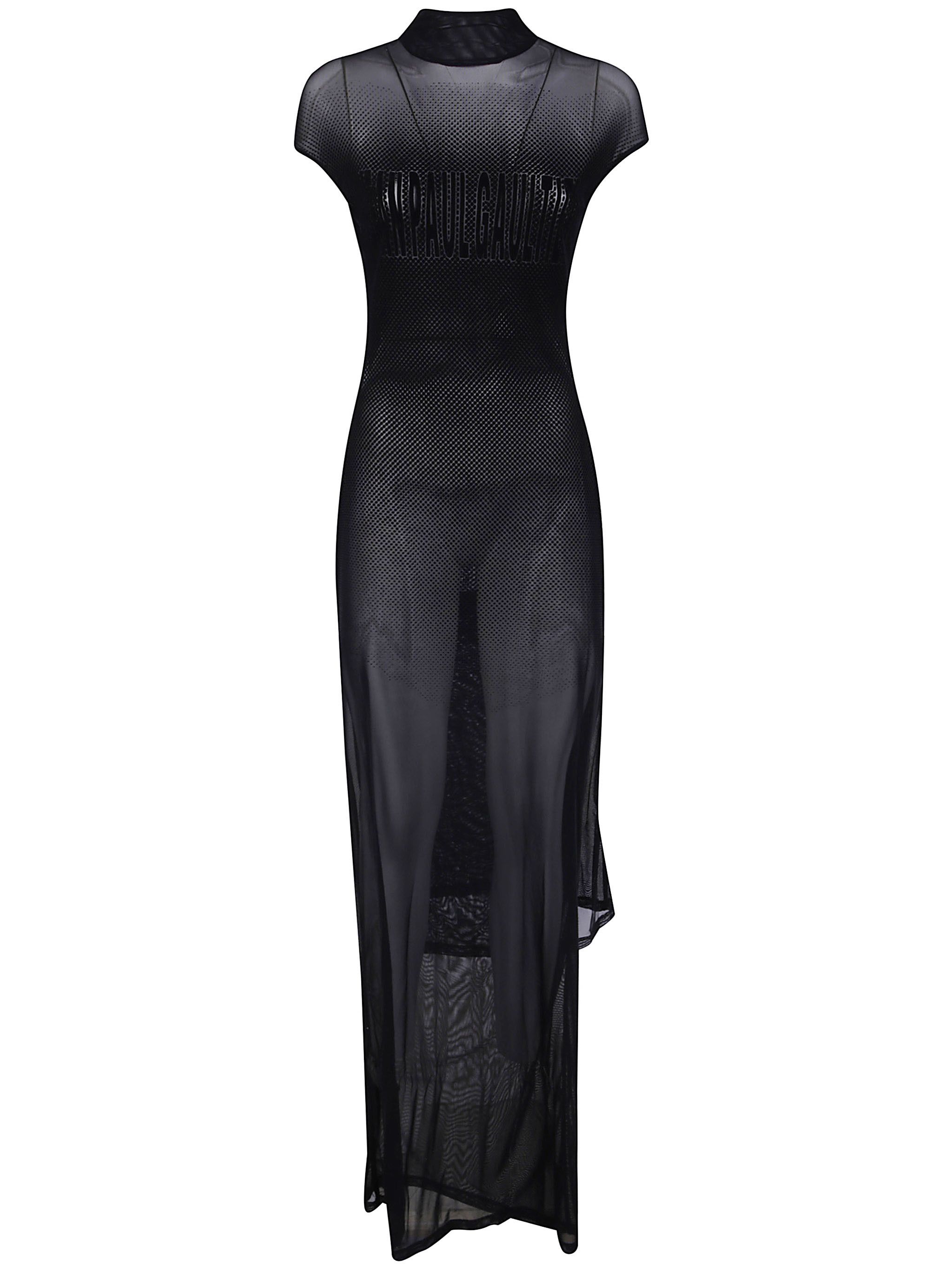 MESH SLEEVELESS LONG DRESS WITH VELVET FLOCK 