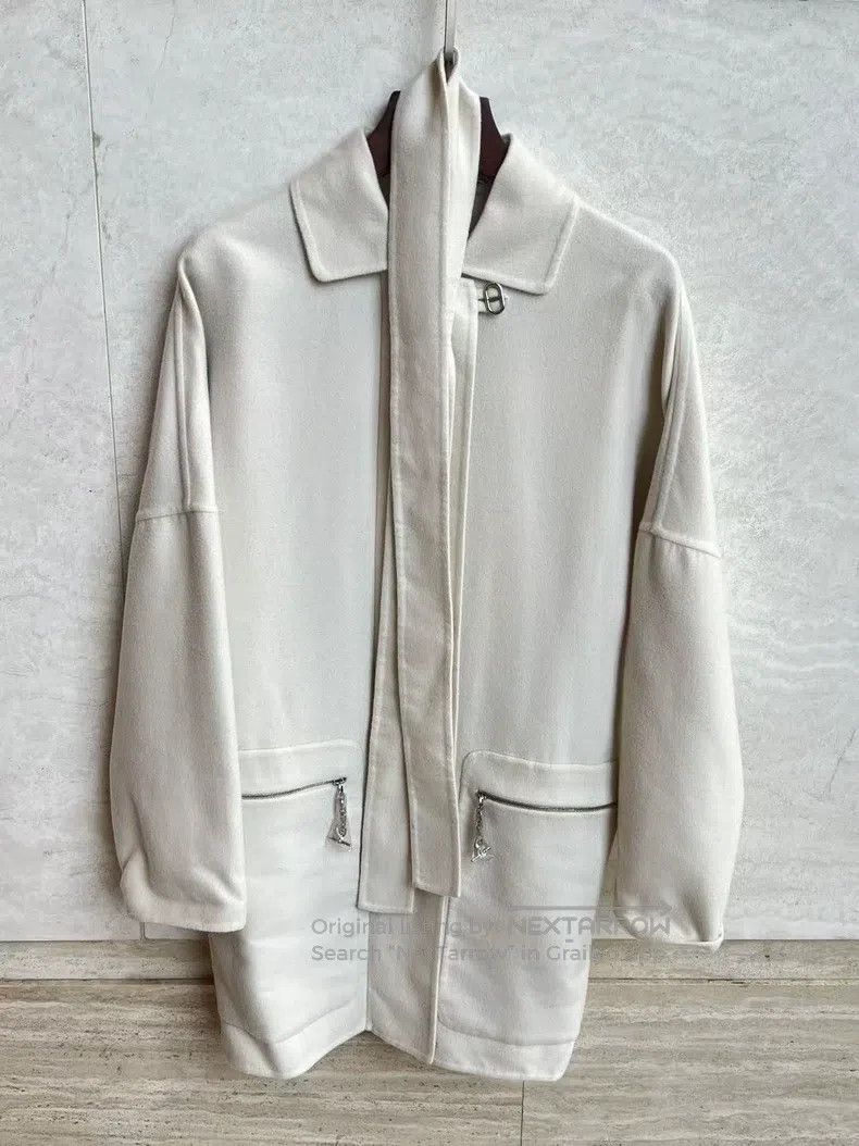 Hermes Hermes Cashmere Coat, Cream White, Pig Nose Button Style Size XXS / US 00 / IT 34 - 1 Thumbnail