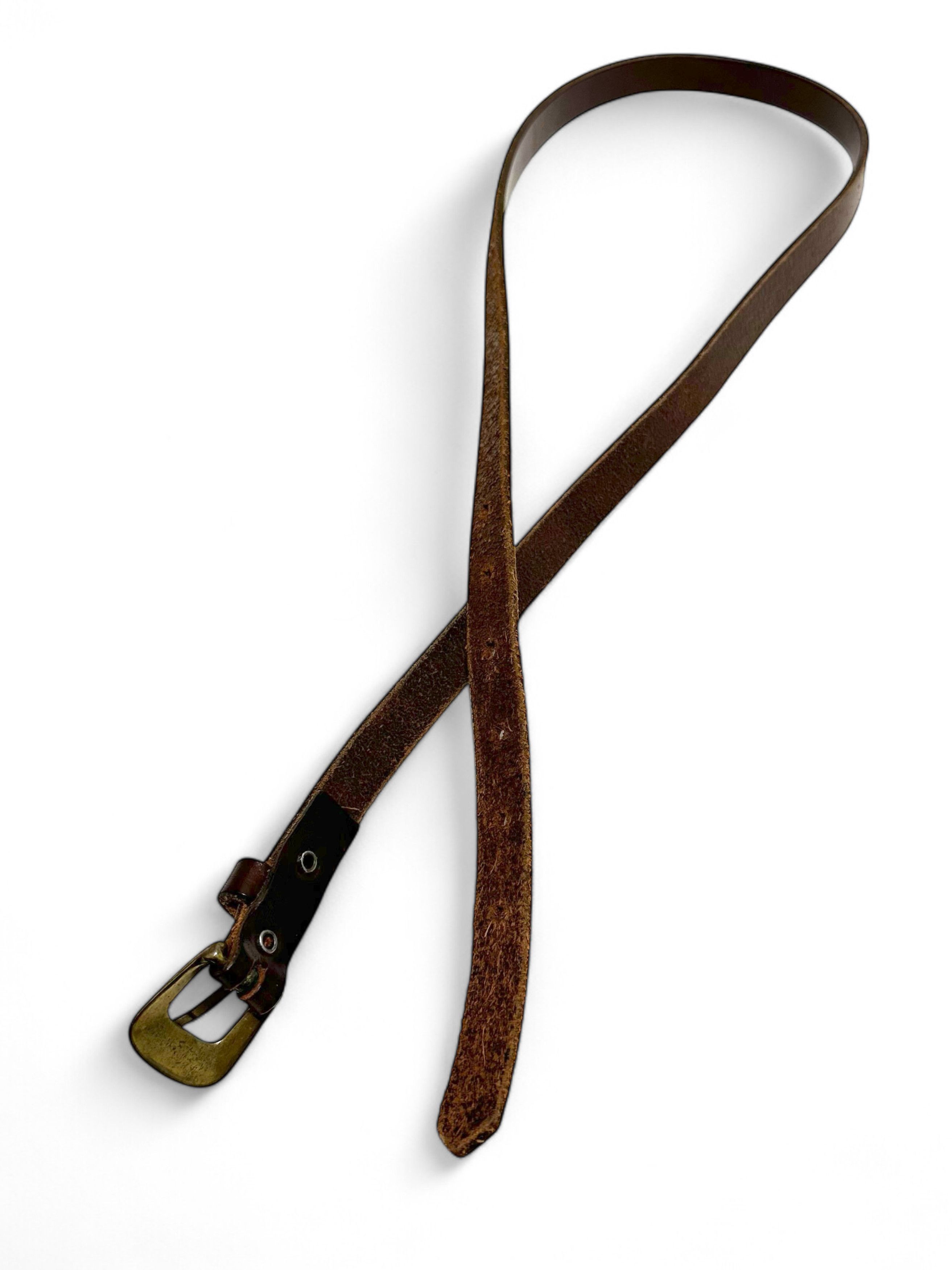 Vintage Vintage Brown Leather Skinny Belt (S) Size ONE SIZE - 2 Thumbnail