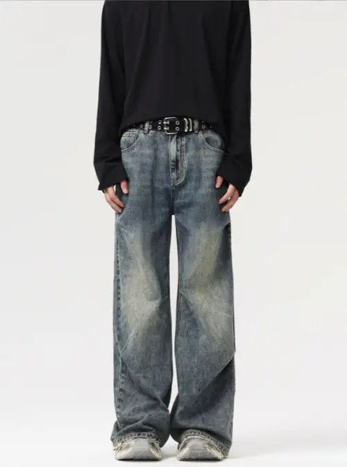 Japanese Brand Washed distressed vintage high street wide-leg jeans Size US 32 / EU 48 - 5 Thumbnail