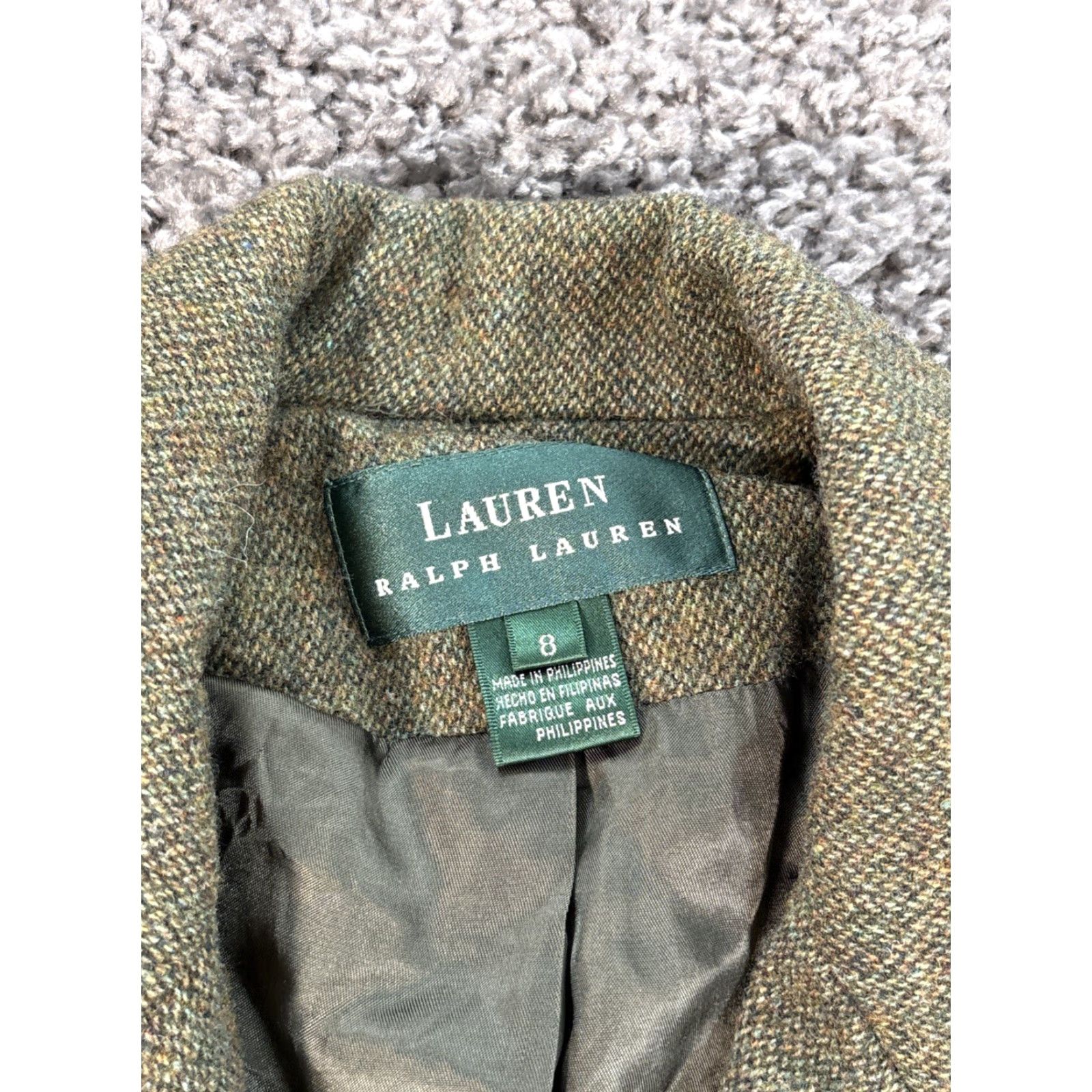 Ralph Lauren VINTAGE Lauren Ralph Lauren Blazer Womens 8 Herringbone Wool Zipper Green Lined Pockets Jacket Size M / US 6-8 / IT 42-44 - 4 Thumbnail