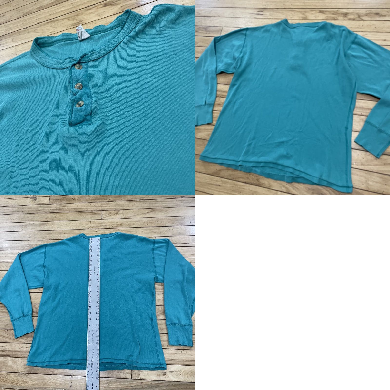 Sears VINTAGE Sears Henley Shirt Men L Aqua Teal Blue 70s Retro Western Knit 42" Chest Long Sleeve T-Shirt Mens Size US L / EU 52-54 / 3 - 9 Thumbnail