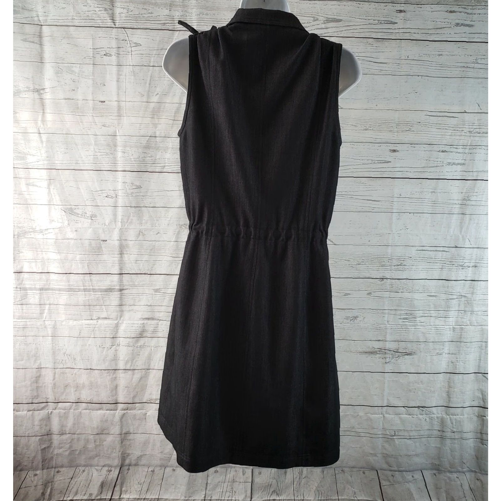 Calvin Klein Calvin Klein Womens Dress Sz 10 Black Sleeveless A-Line Knee Length Snap Buttons Drawstring Waist Collared Neckline Regular Womens Size L / US 10 / IT 46 - 4 Thumbnail