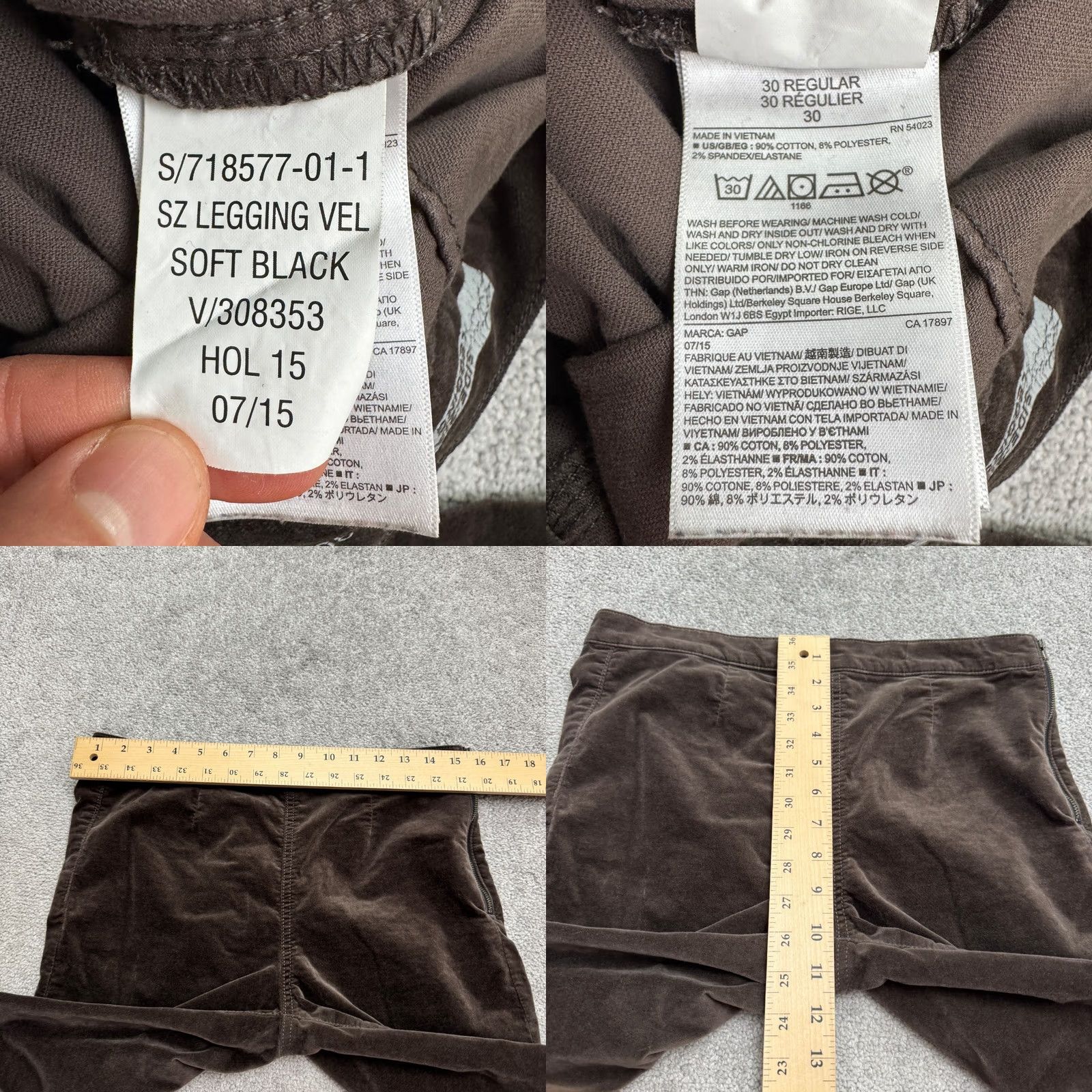 Gap Gap 1969 Pants Womens 30R Brown Velvet Velour Cotton High Rise Side Zip Legging Size 30" / US 8 / IT 44 - 8 Thumbnail
