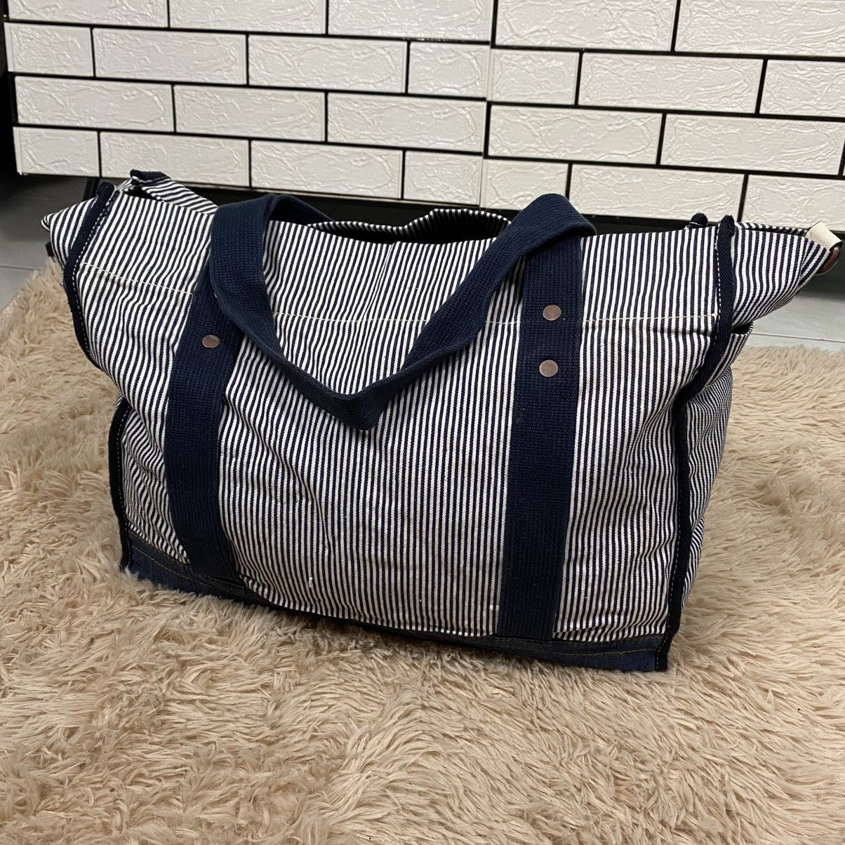 Japanese Brand 📌Vintage Striped Design Chore Bag Gap Hickory Issey Miyake Size ONE SIZE - 7 Thumbnail