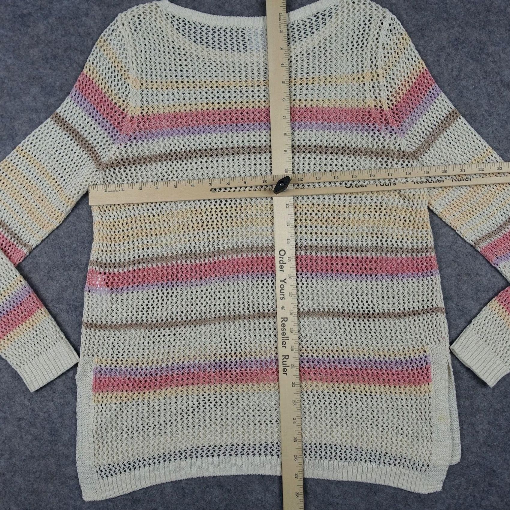 Vintage Chicos Sweater Womens M White Open Knit Stripe Crewneck Pullover Casual Knit Size M / US 6-8 / IT 42-44 - 6 Thumbnail