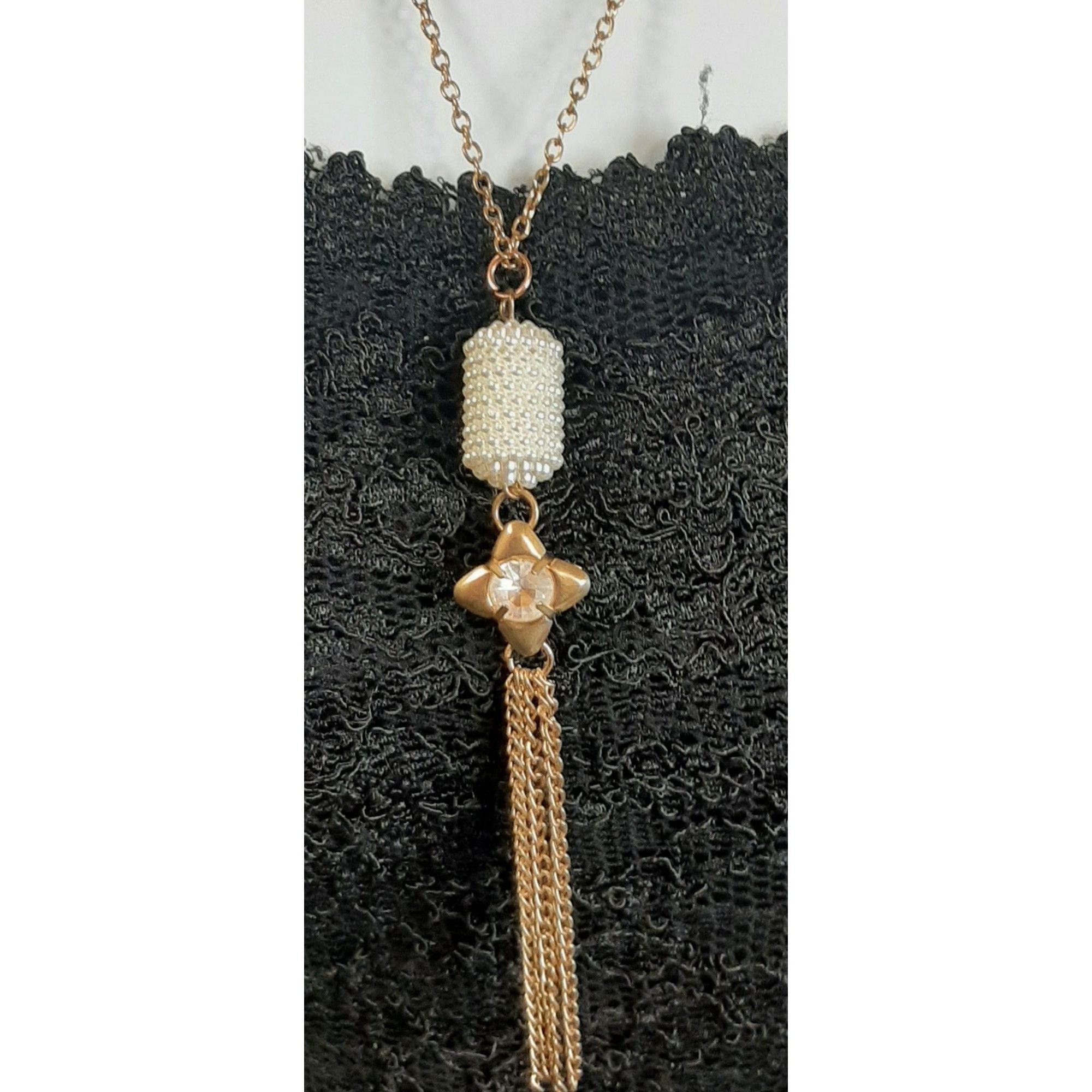 Other Vintage Retro Gold-Tone Pearl Beaded Pendant Necklace With C Size ONE SIZE - 2 Thumbnail