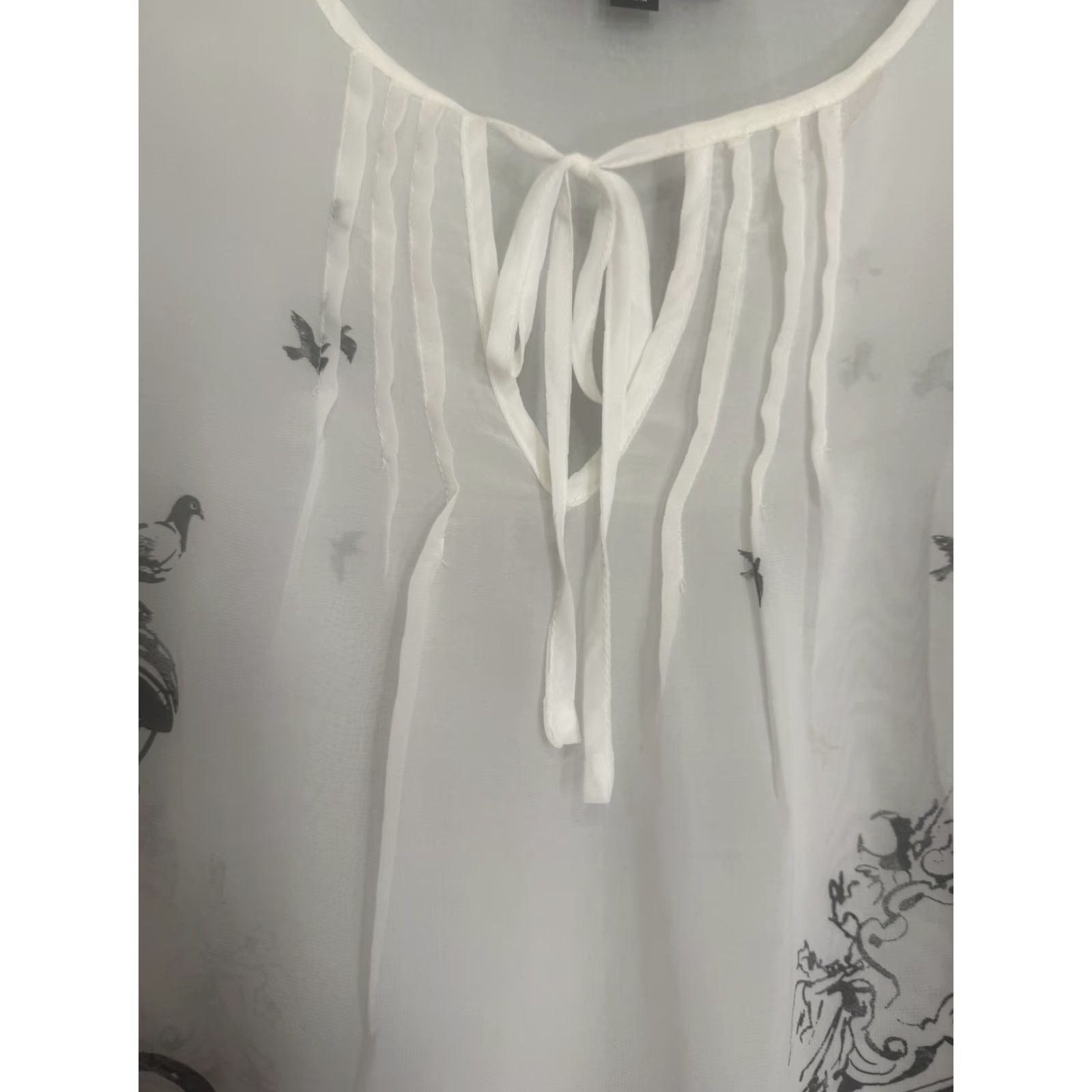 Vintage Dennis by Dennis Basso Blouse Womens 10 White City Scenic Print Sheer Tunic Top Size L / US 10 / IT 46 - 6 Thumbnail