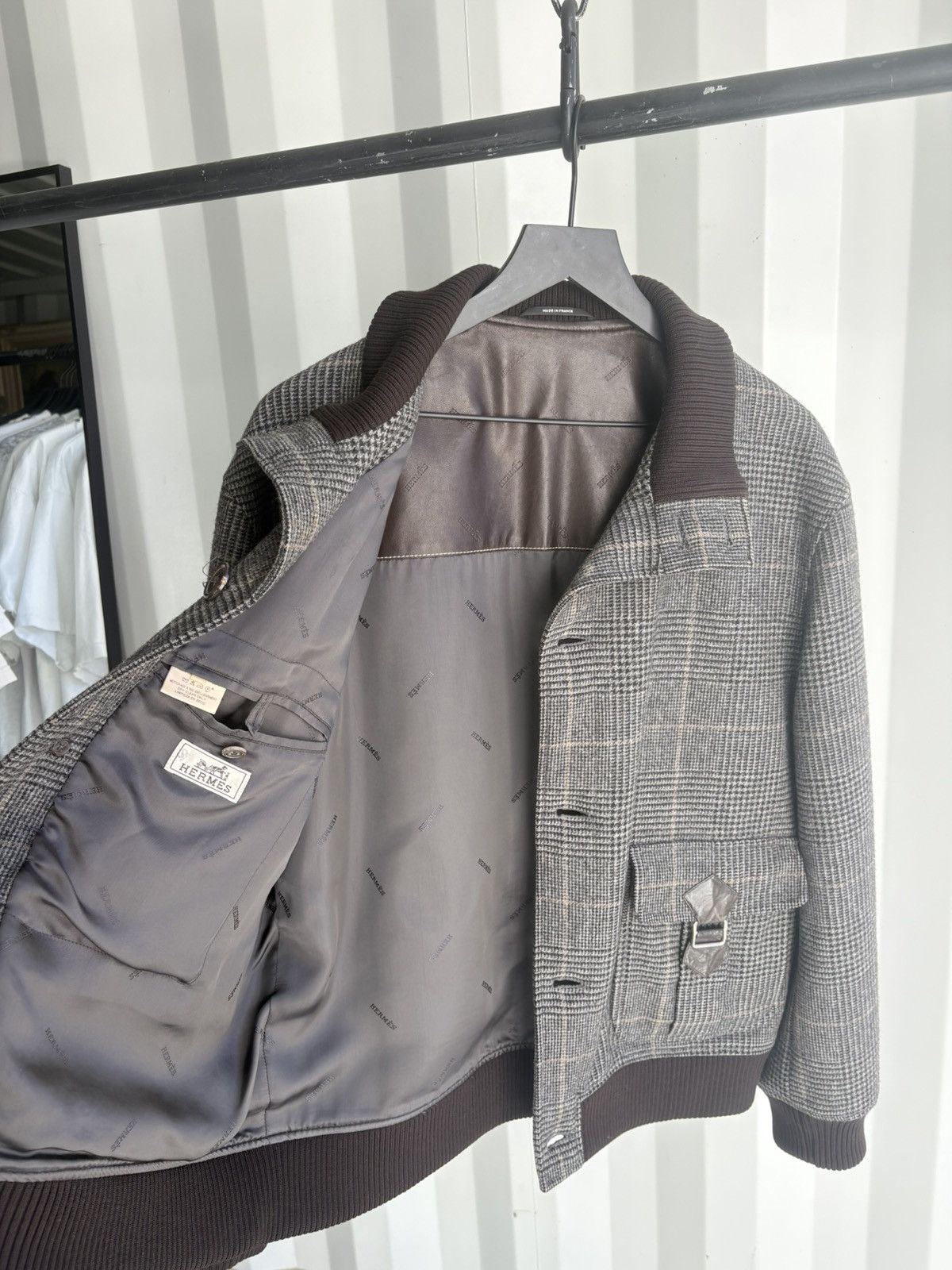 Hermes Vintage Hermes Plaid Wool Bomber Jacket with Leather Buckles Size US XL / EU 56 / 4 - 6 Thumbnail