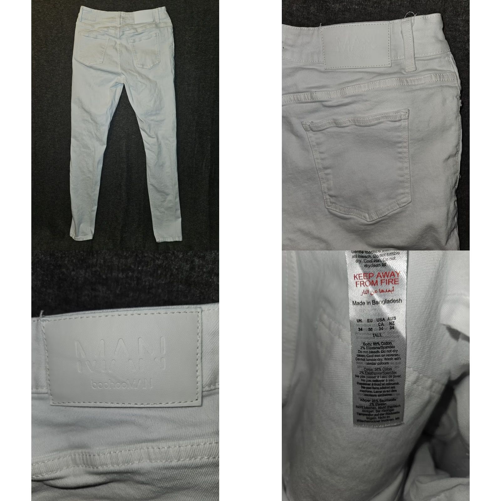 Vintage Man BooHoo Man Jeans Skinny Man White Button Fly Distressed Stretch 34x33 Mens City Preppy Modern Casual Docked in Bangladesh Mens Size US 32 / EU 48 - 8 Thumbnail