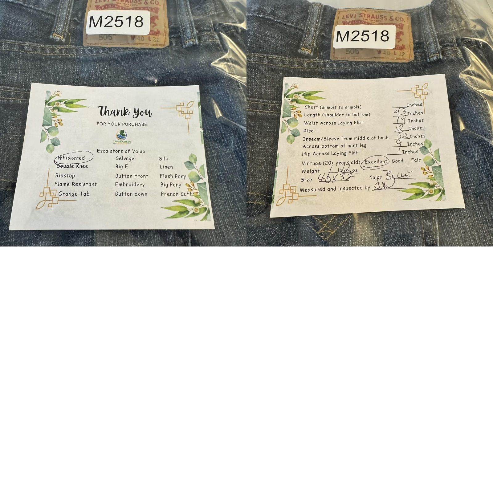 Levi's Levi's 505 Jeans Mens 40x32 Blue Whiskered Straight Medium Wash Denim Pants Size US 40 / EU 56 - 8 Thumbnail