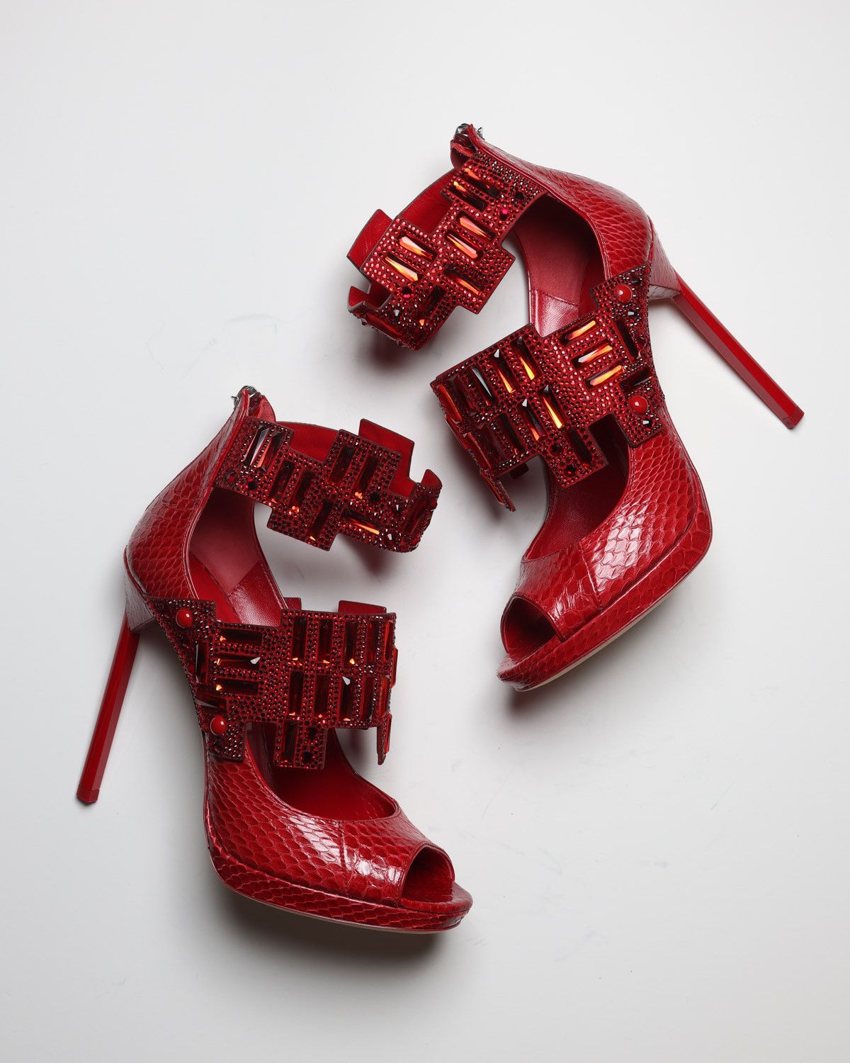 Jimmy Choo JIMMY CHOO Jing Ruby Shiny Elaphe Sandals with Crystals Size US 9.5 / IT 39.5 - 1 Thumbnail