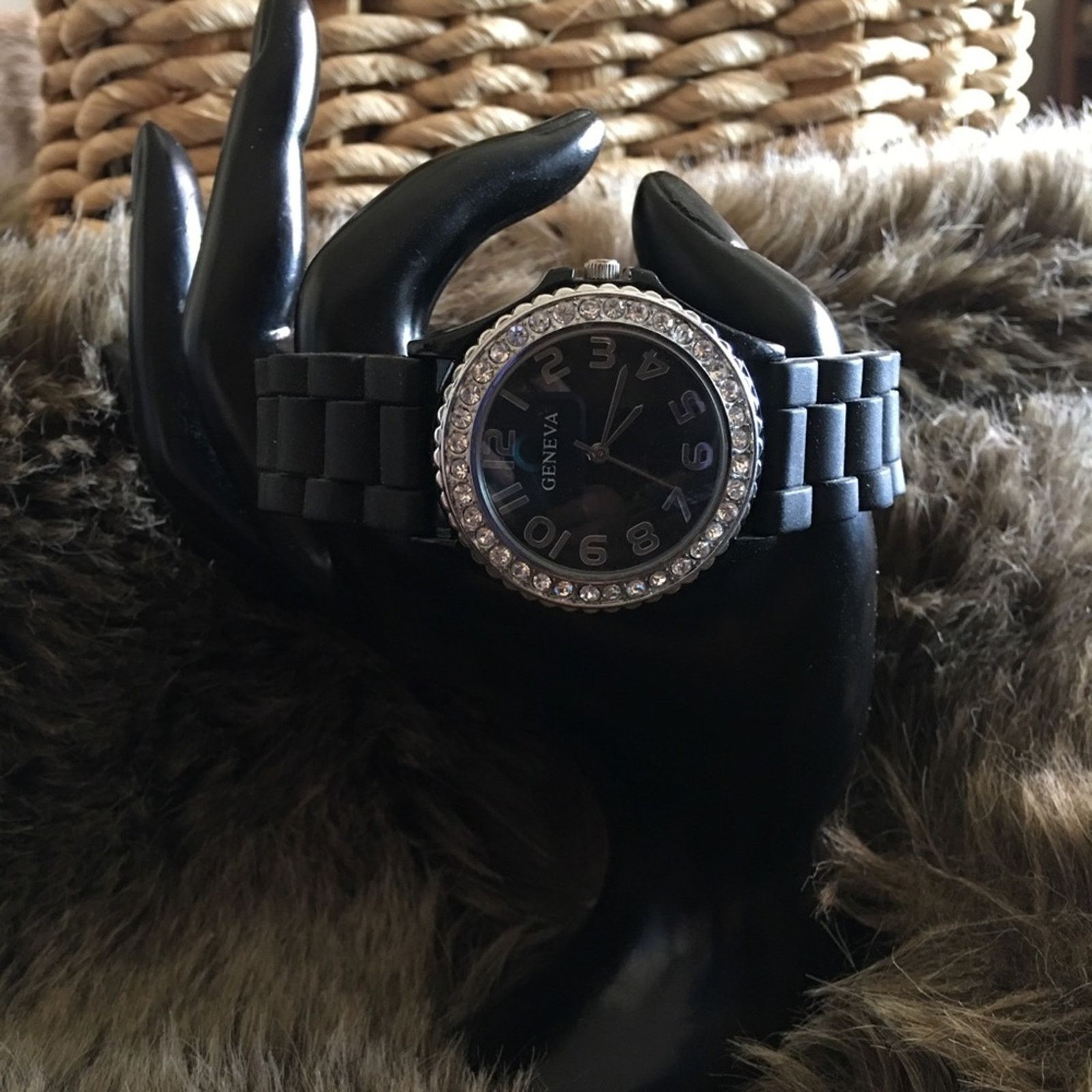 Geneva Ladies Geneva black silicone band watch Size ONE SIZE - 2 Thumbnail