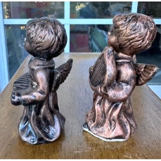 Vintage VTG Porcelain Angel Figurines Set of 2 Antique Look Bronze F Size ONE SIZE - 7 Thumbnail