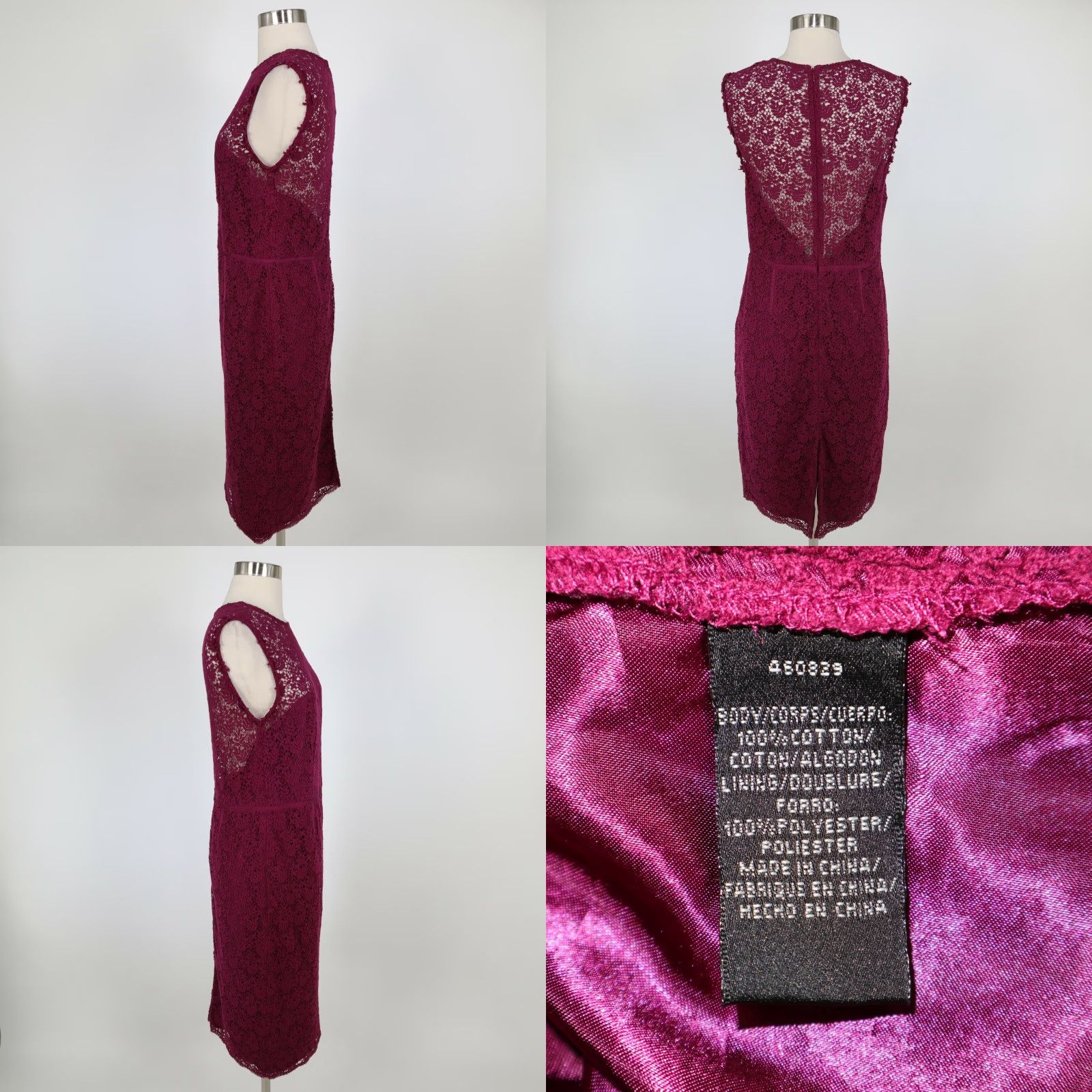 Jill Stuart Sheath Dress Lace Womens 6 Dark Cherry Red Burgundy Cocktail Midi  Dresses