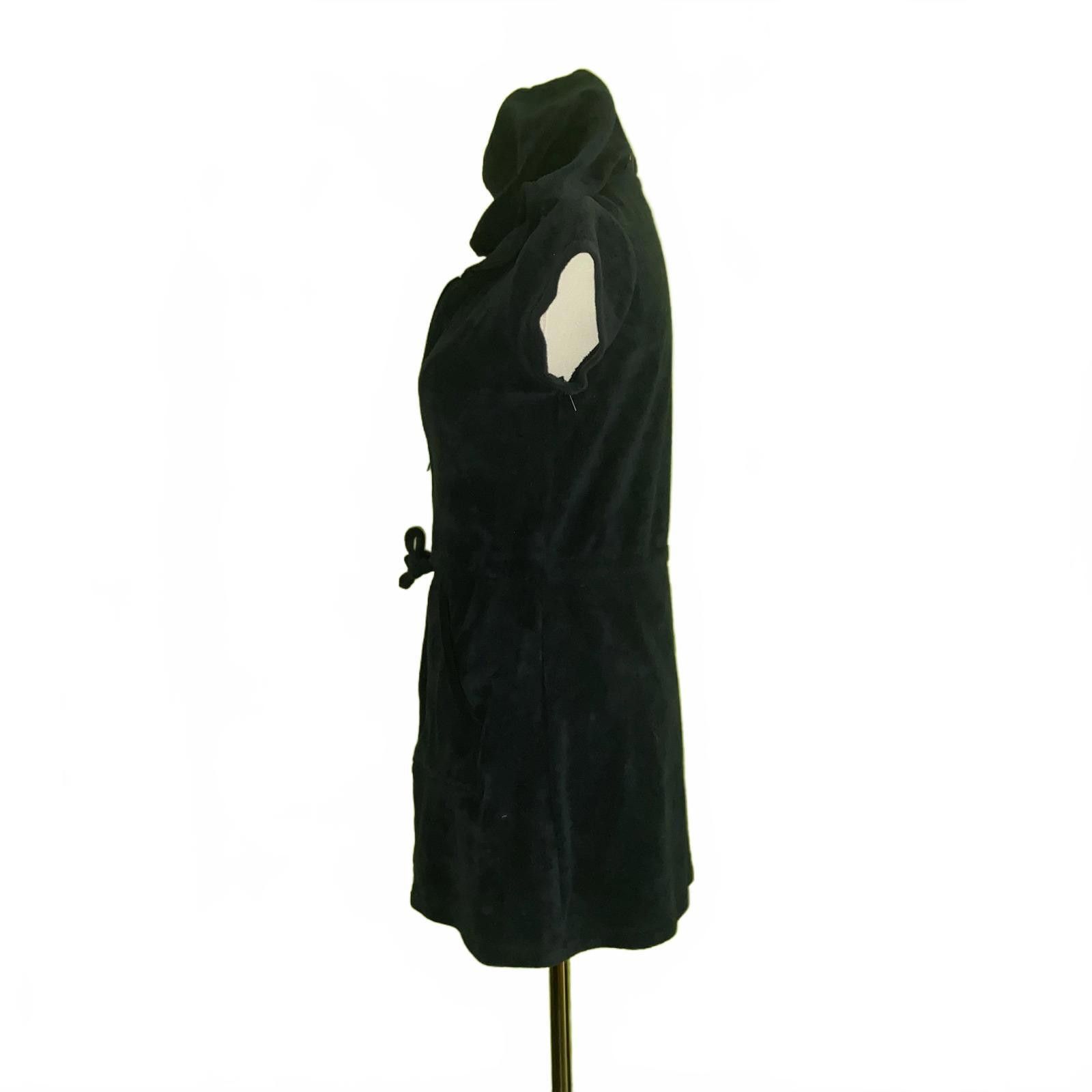 Designer Y2K Black Terry Cloth Zip Up Mini Dress Hoodie Style S Soft Size S / US 4 / IT 40 - 3 Thumbnail