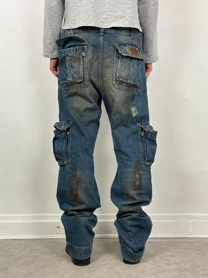 Dolce & Gabbana 2000s Dolce & Gabbana Navy Dirty Effect Denim Cargo Jeans Size US 36 / EU 52 - 2 Thumbnail