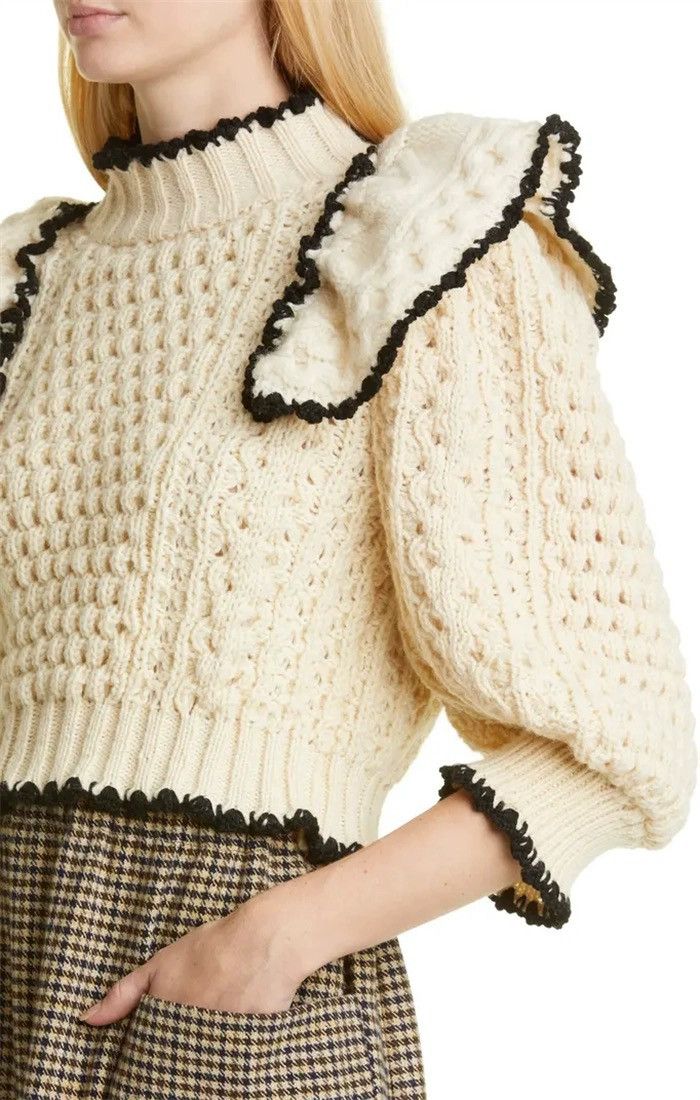 Sea New York Sea New York fisherman hand crochet puff sleeve sweater Size XS / US 0-2 / IT 36-38 - 7 Thumbnail