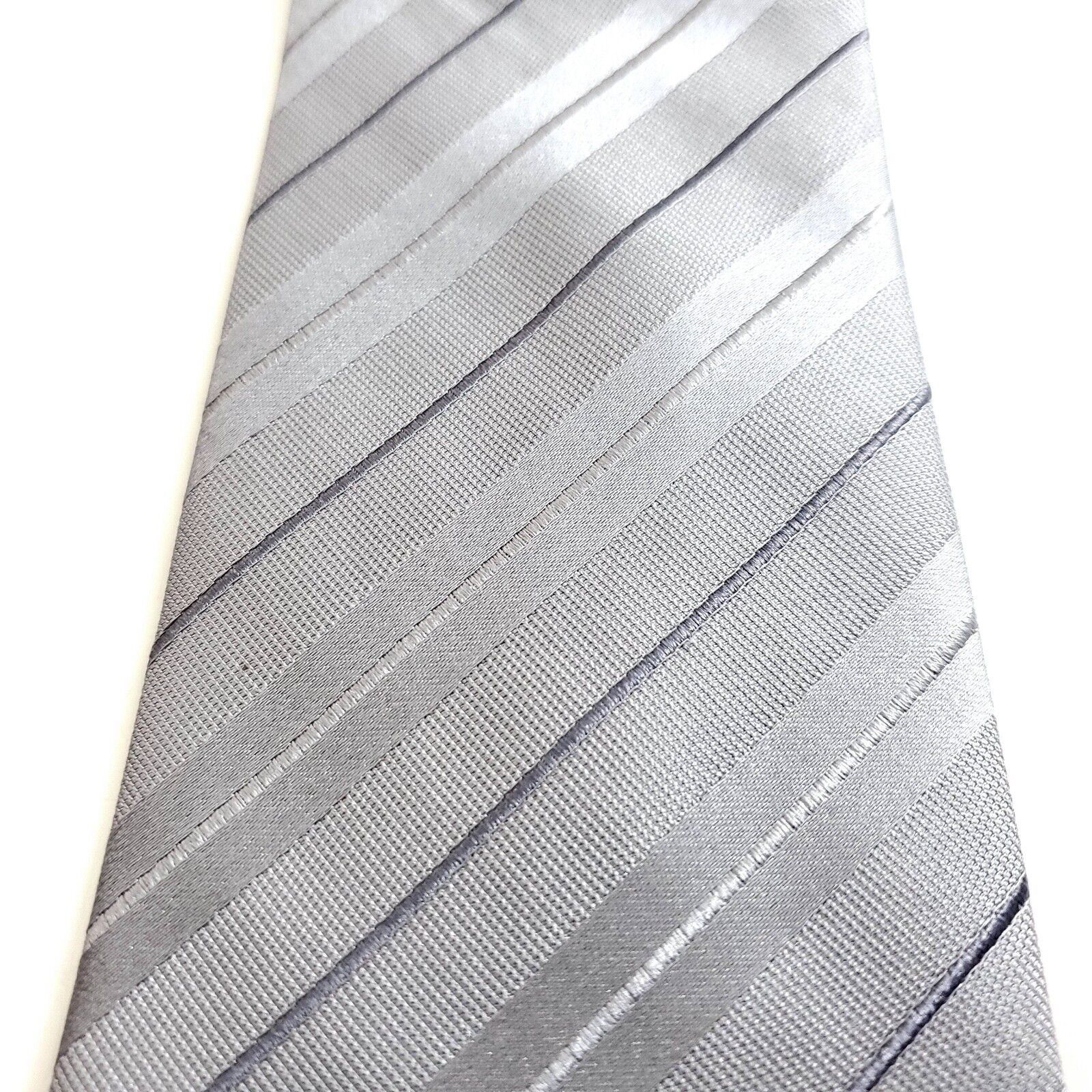 Liz Claiborne Claiborne Silver Striped Woven Skinny Silk Tie Size ONE SIZE - 2 Thumbnail