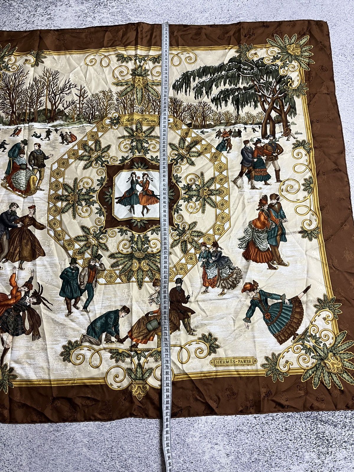Hermes × Vintage Vintage Hermes Joies D’hiver Brown Silk Scarf Rare Size ONE SIZE - 12 Thumbnail