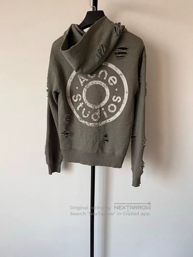 Acne Studios Acne Studios Distressed Patch Logo Zip-Up Hoodie - Moss Gr Size US XXS / EU 40 - 1 Thumbnail