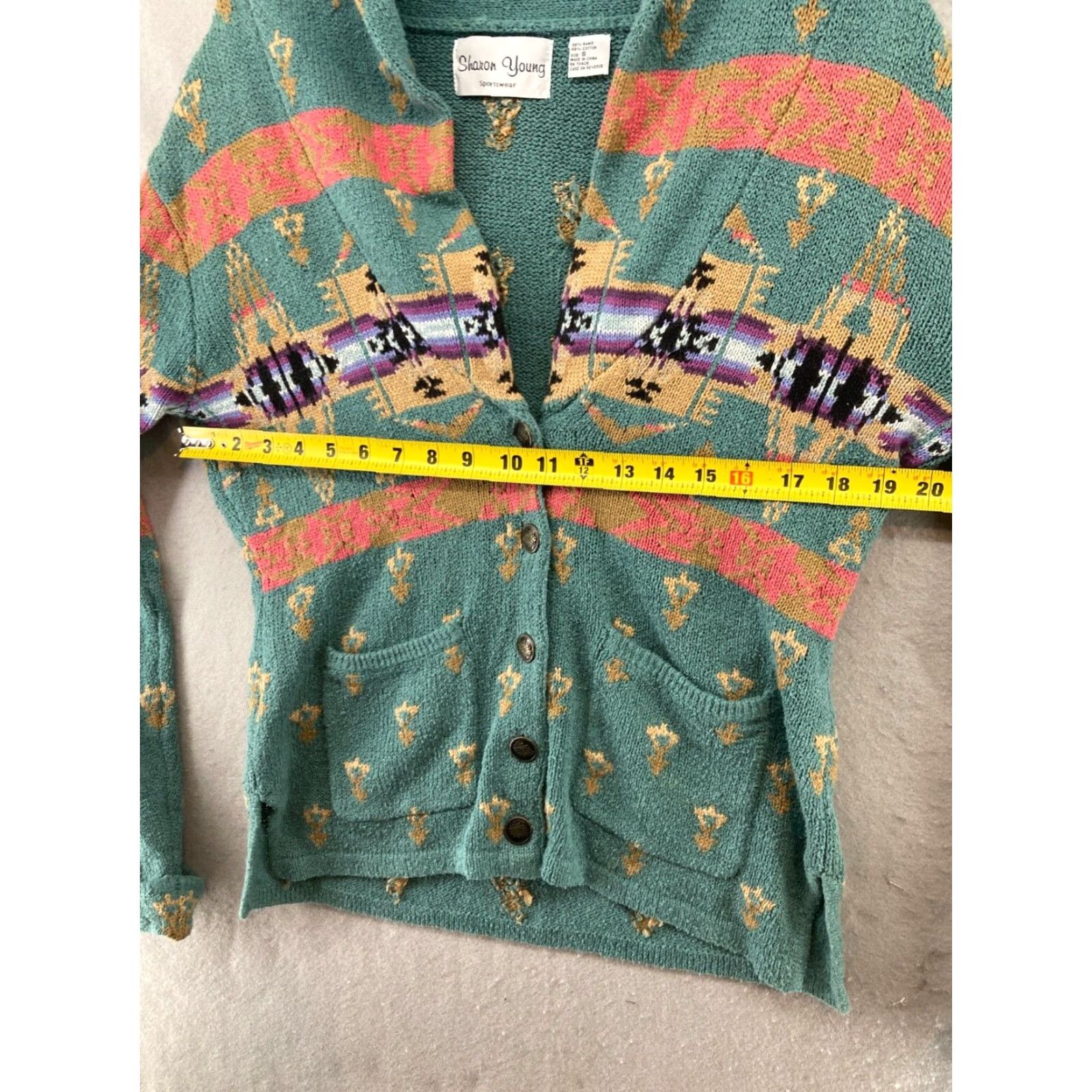 Vintage VINTAGE Sharon Young Sweater Cardigan Womens Small Southwestern Geometric Knit V-Neck Western Cowgirl All Seasons Mens/Womens? Size S / US 4 / IT 40 - 2 Thumbnail