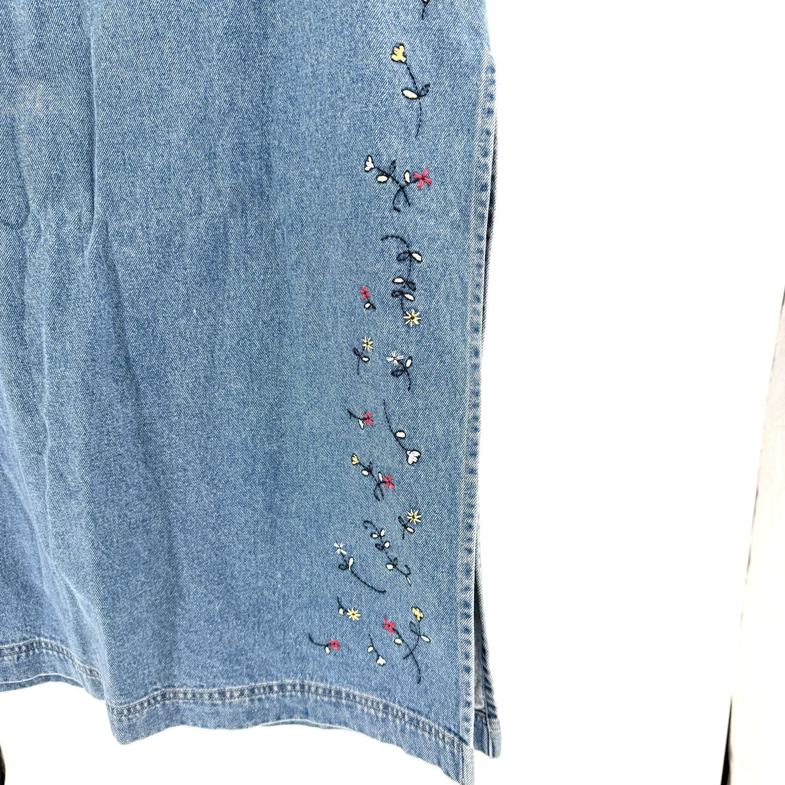 Disney Vintage 90s Denim Mickey Mouse Embroidered Maxi Skirt Size 34" / US 12 / IT 48 - 3 Thumbnail