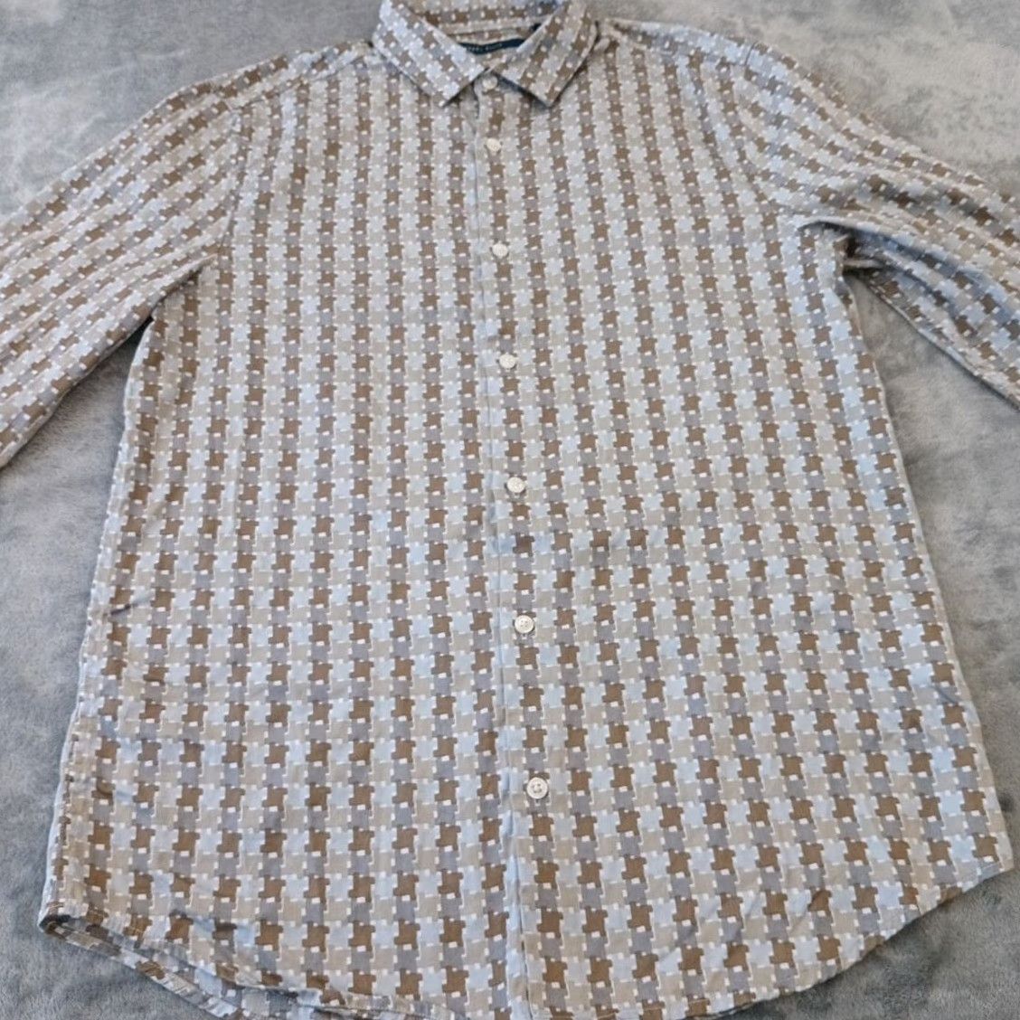 Perry Ellis Perry Ellis Shirt Mens M Gray Geometric Long Sleeve Button Up Cotton Regular Size US M / EU 48-50 / 2 - 5 Thumbnail