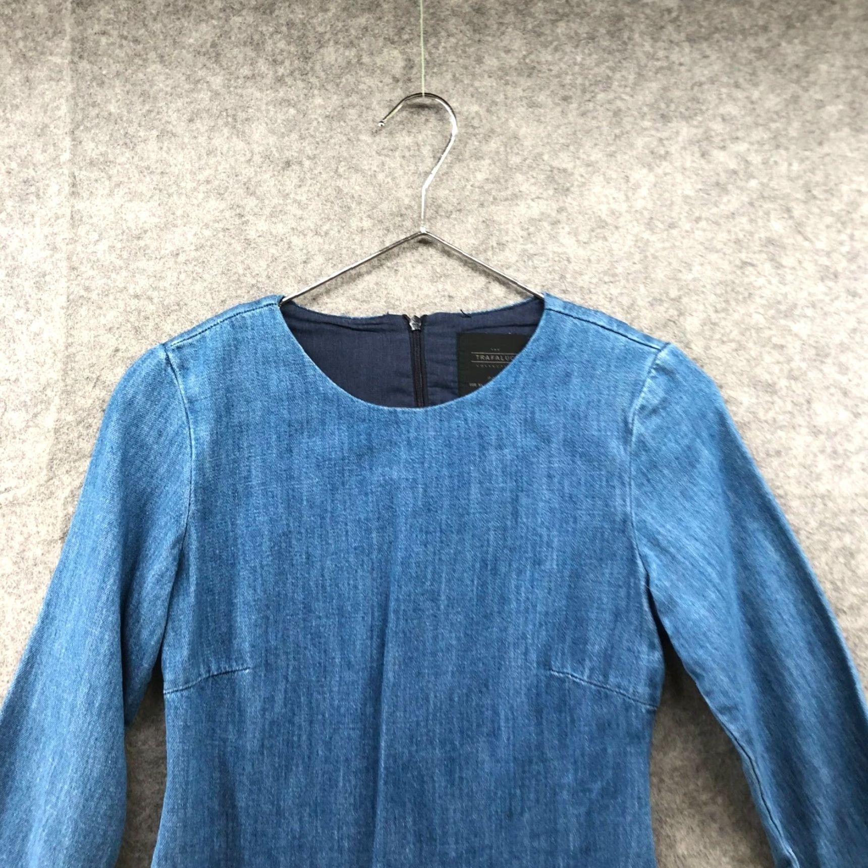 Zara Zara Denim Mini Dress Womens XS Blue 3/4 Sleeve Crew Neck Fitted Casual Size XS / US 0-2 / IT 36-38 - 5 Thumbnail