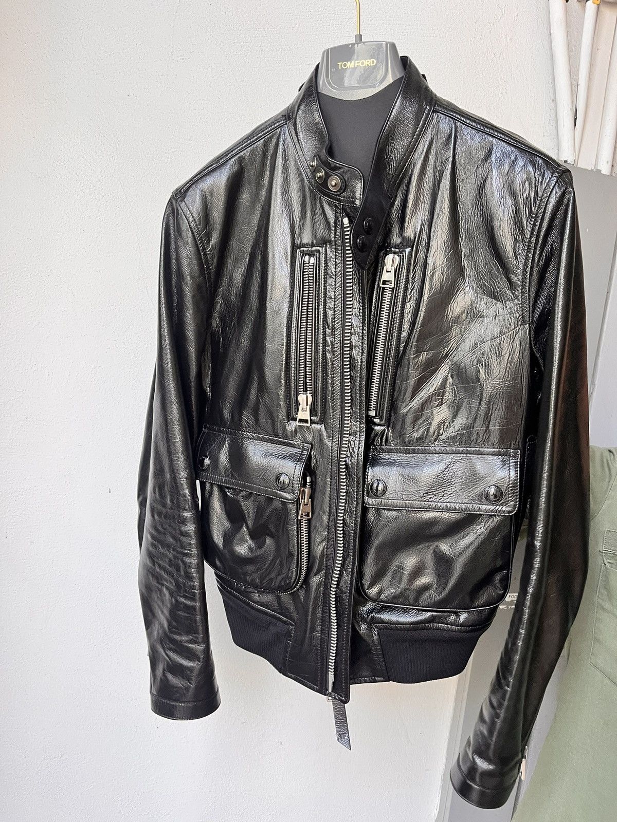 image of Tom Ford Patent-Leather Blouson Jacket Size 52 in Black, Men's