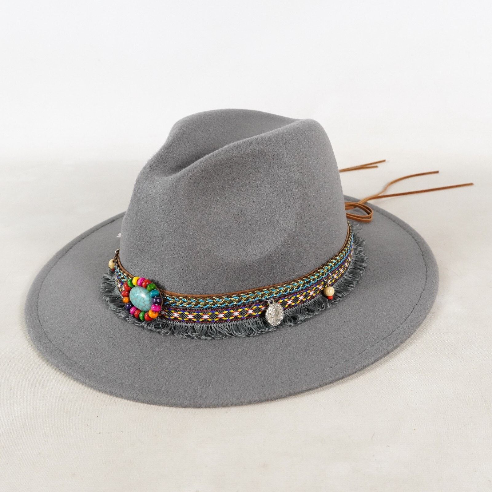 Other Boho Wide Brim Fedora Hat Western Cowboy Bucket Cap Sunhat Size ONE SIZE - 1 Thumbnail