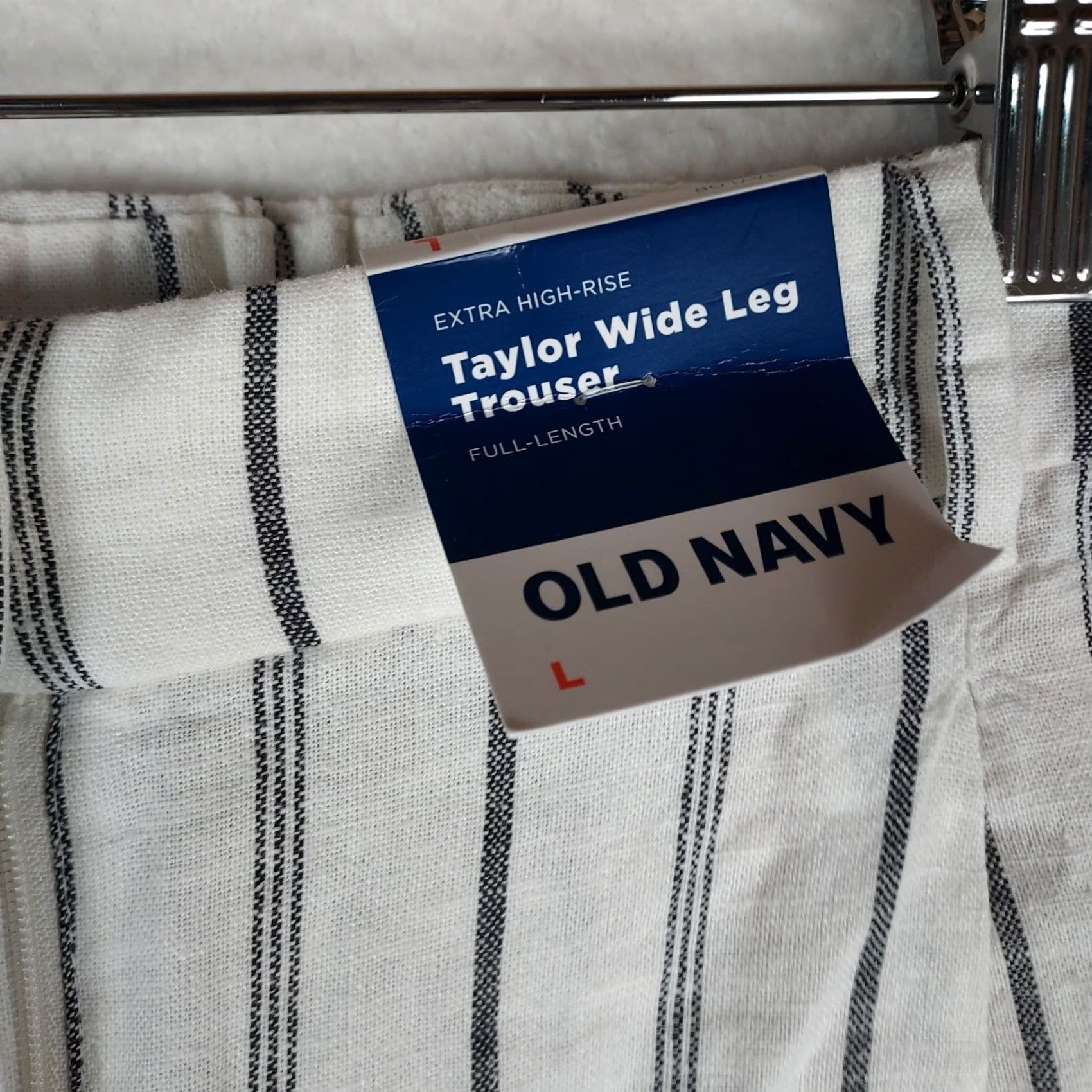 Old Navy Old Navy Women’s L Taylor Wide Leg Trouser Blue Striped Linen High Rise NWT Dress Pants Casual Summer Spring Fall Wide-Leg Pants Mens Womens Girls Size 36" / US 14 / IT 50 - 6 Thumbnail