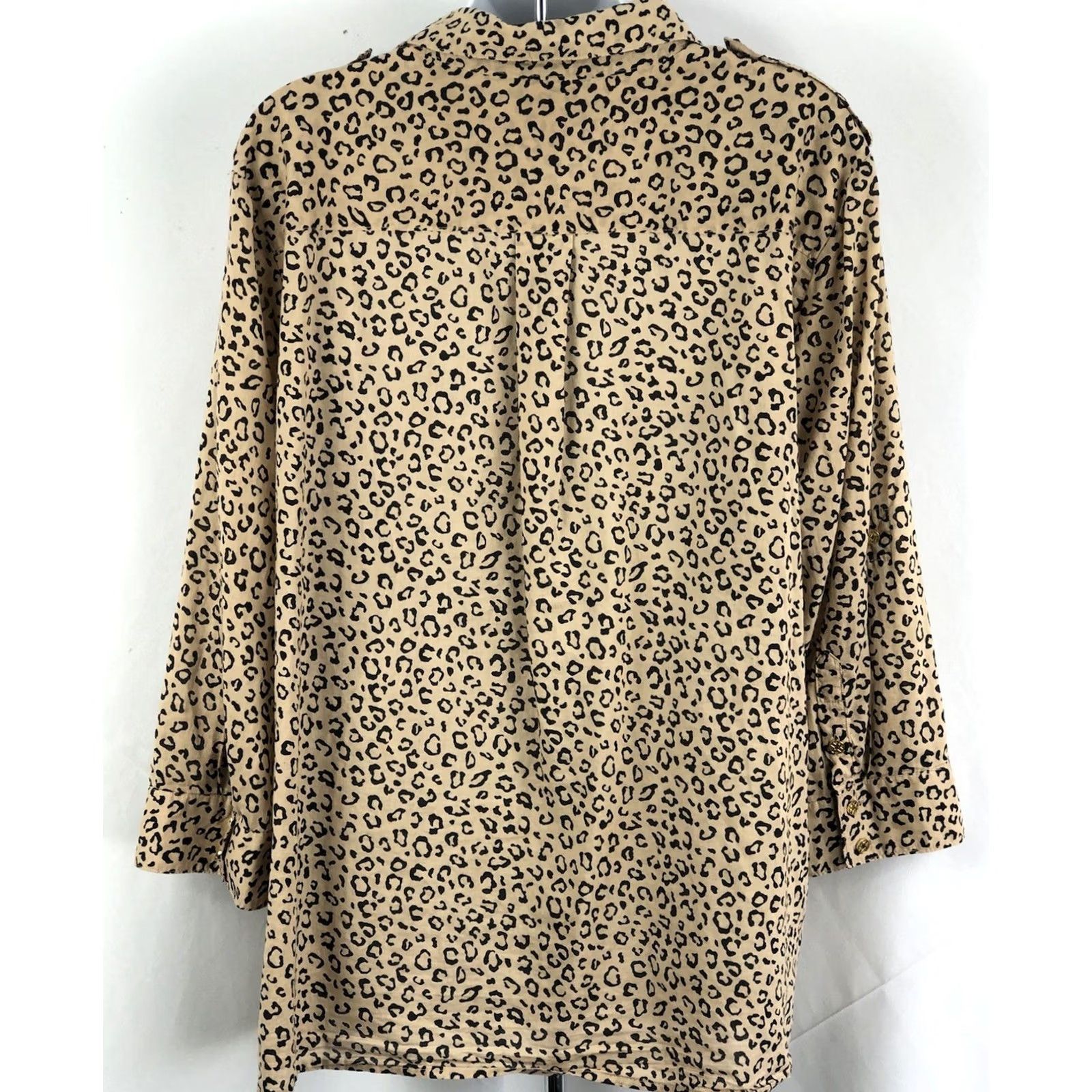 Vintage Vintage Top 2XL Tan Leopard ButtonUp 3/4 RollTab Collar Pocket glam retro y2k 90 Size XXL / US 16-18 / IT 52-54 - 3 Thumbnail