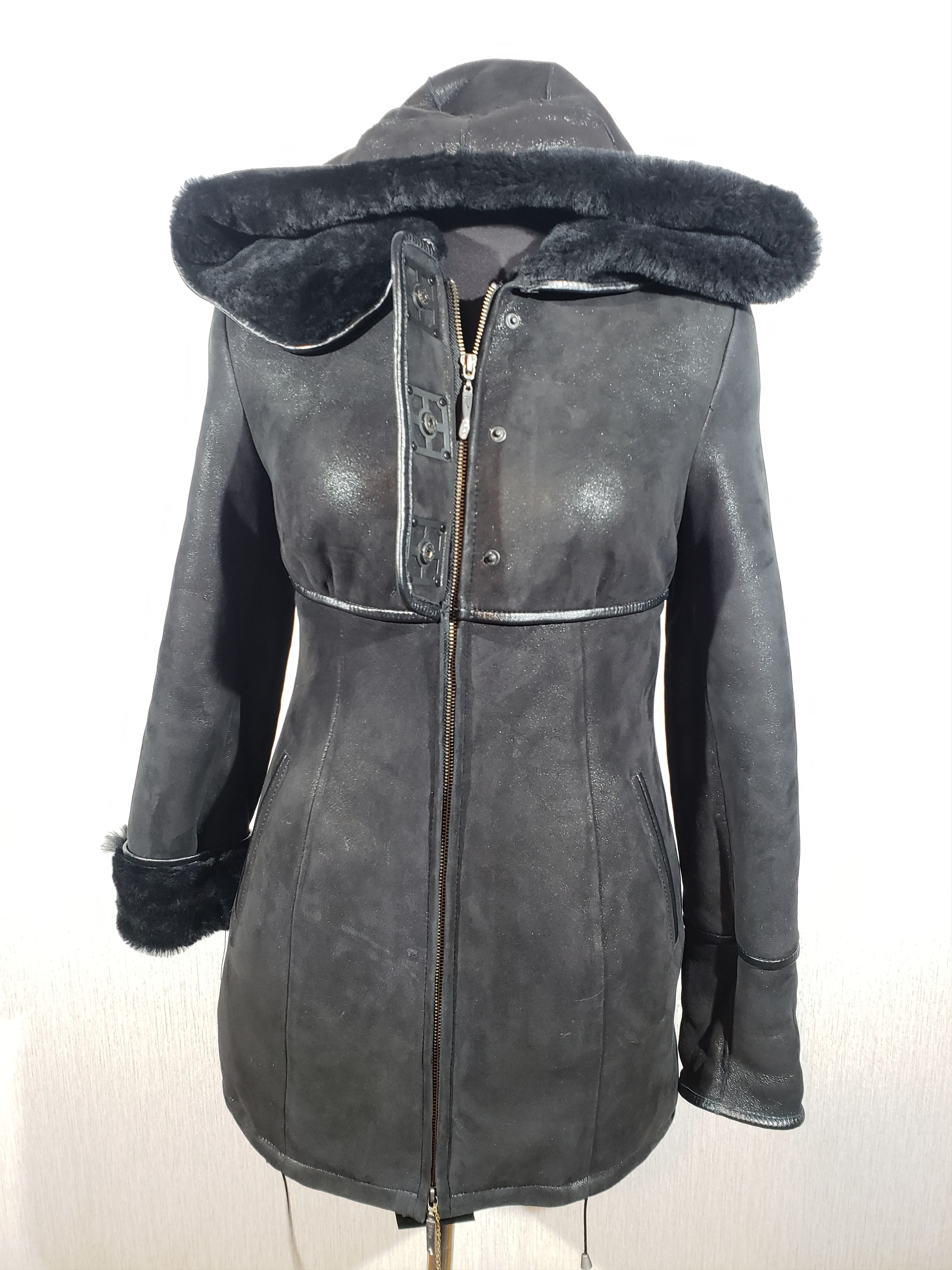 Other Stylish black women's sheepskin coat with a hood. Size S / US 4 / IT 40 - 2 Thumbnail