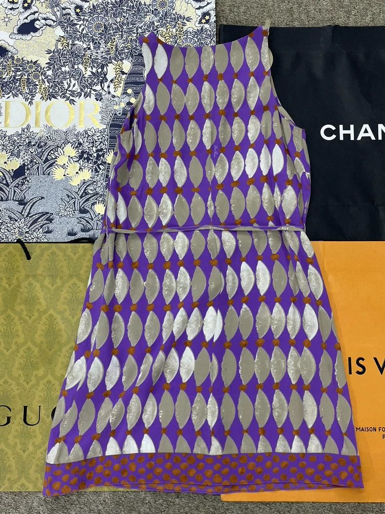 Loro Piana LORO PIANA Purple and silver silk printed dress Size XS / US 0-2 / IT 36-38 - 3 Thumbnail