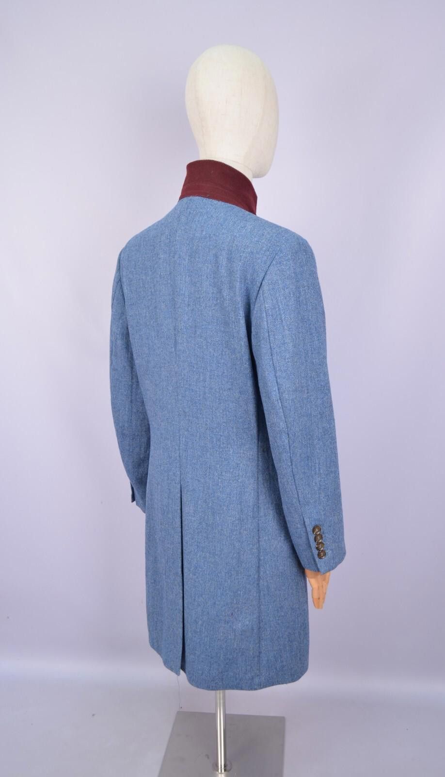 Designer Samuel Windsor 100% Wool Herringbone Blue Coat Jacket Sz 40" Size US L / EU 52-54 / 3 - 12 Thumbnail