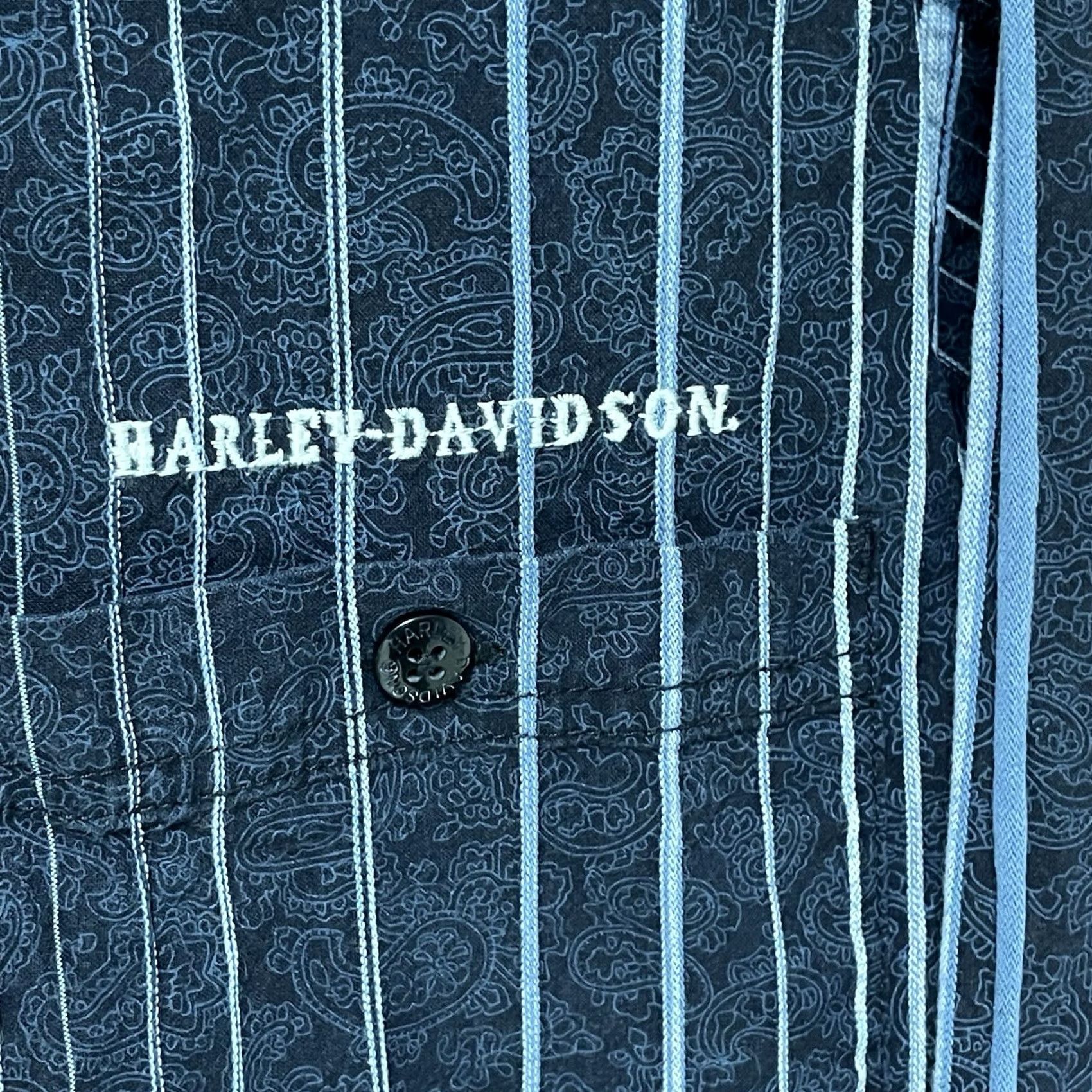 Harley Davidson VTG Harley-Davidson Men Blue Striped Paisley Y2K Button-Up Long Sleeve Shirt 2XL Size US XXL / EU 58 / 5 - 3 Thumbnail