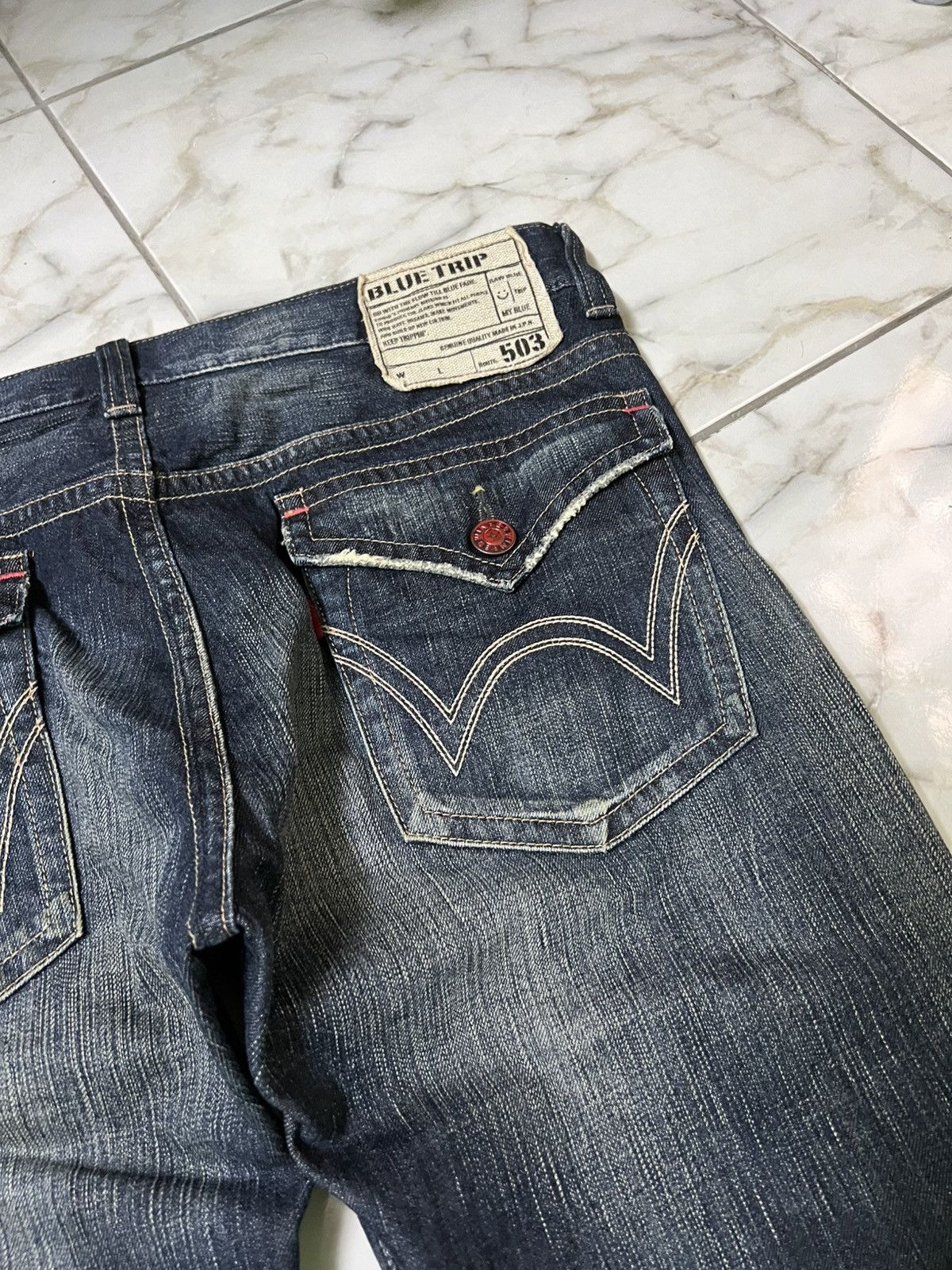 Edwin 💥Flare💥Vintage Edwin 503 Blue Trip Distress Jean Size US 36 / EU 52 - 15 Thumbnail