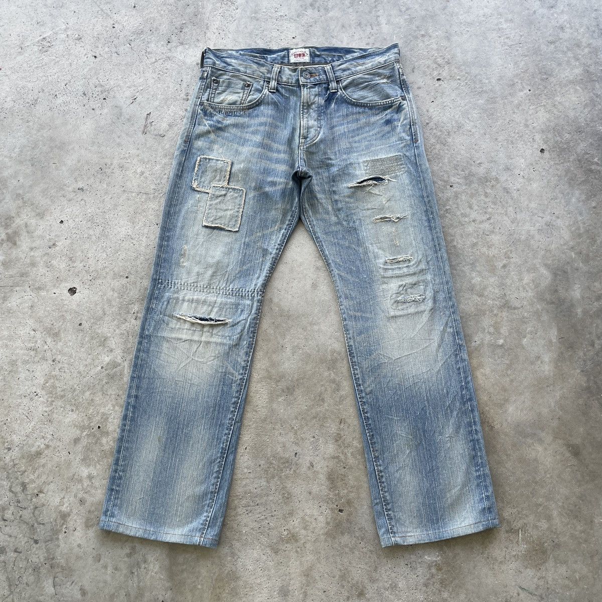 Edwin Vintage Edwin Distressed Patchwork Mudwash Faded Jeans Pants Size US 33 - 1 Thumbnail