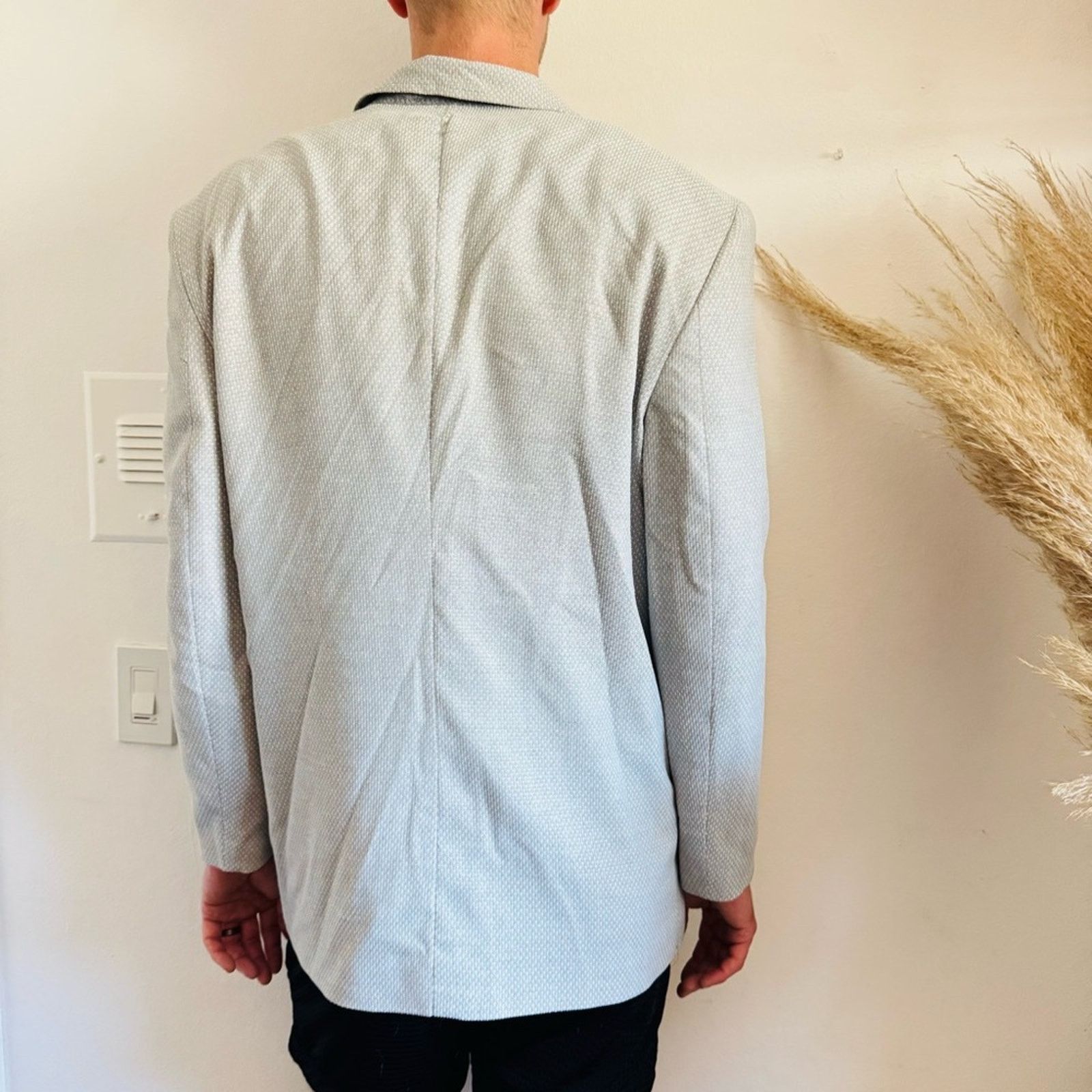 Asos ASOS Grey Gray White Linen Boxy Button Blazer Sport Coat 38 Size 38R - 7 Thumbnail