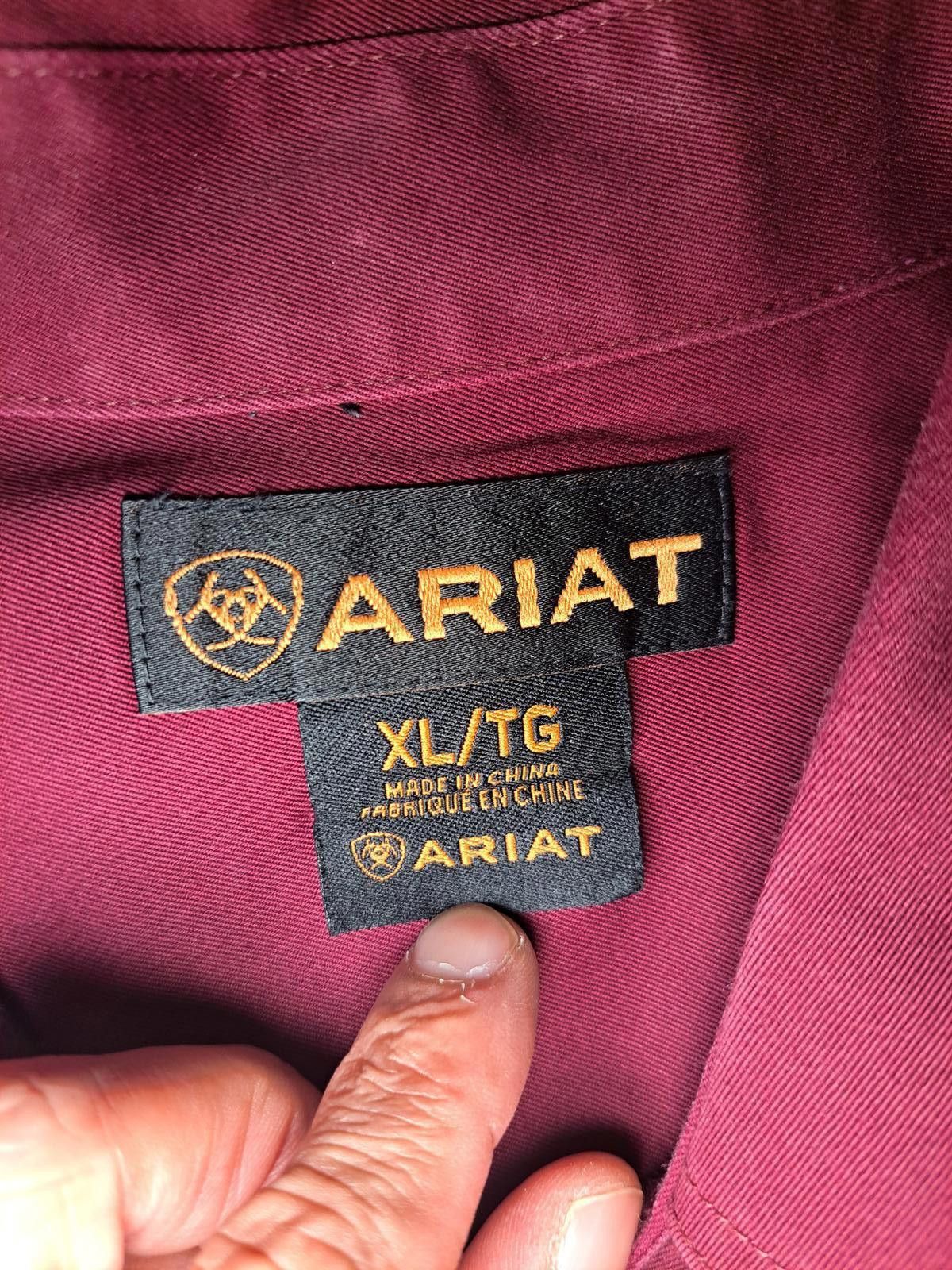 Ariat Ariat Button Up Long Sleeve Shirt Mens XL Burgundy Cotton Size US XL / EU 56 / 4 - 2 Thumbnail