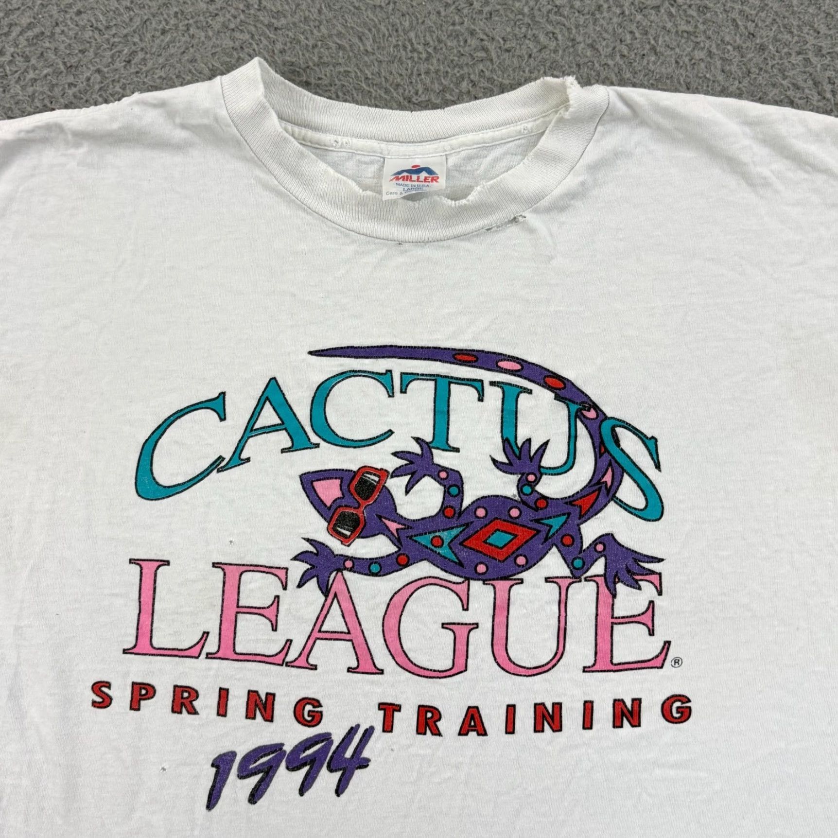 Vintage VINTAGE Miller Cactus League Shirt Men Large MLB 90s Short Sleeve Crew Neck White Cotton Logo 90s Sports Mens Size US L / EU 52-54 / 3 - 4 Thumbnail