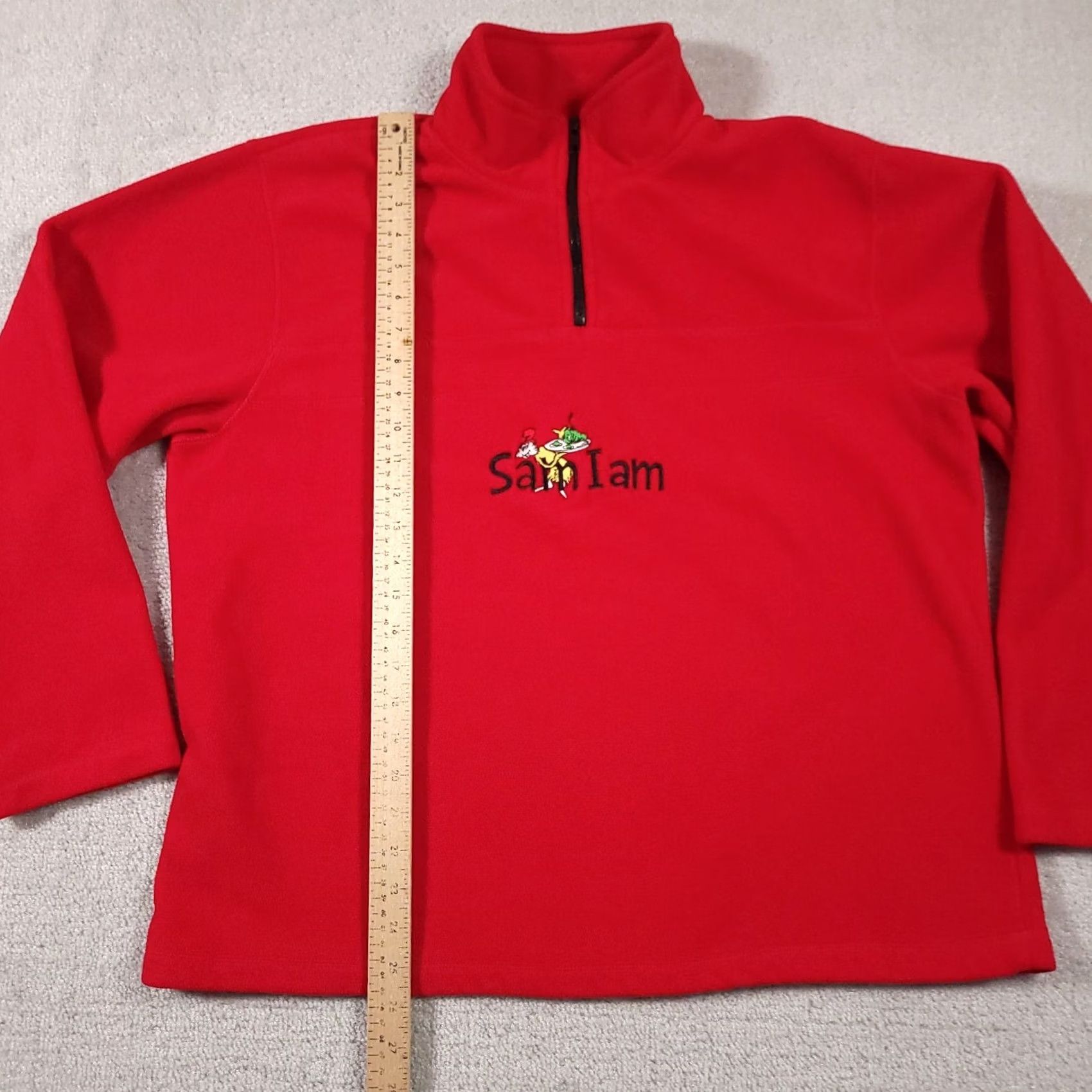 Vintage VINTAGE Dr Seuss Sweater Shirt Unisex Adults L Red 1/4 Zip Long Sleeve Fleece Sam I Am 90s Size US L / EU 52-54 / 3 - 7 Thumbnail
